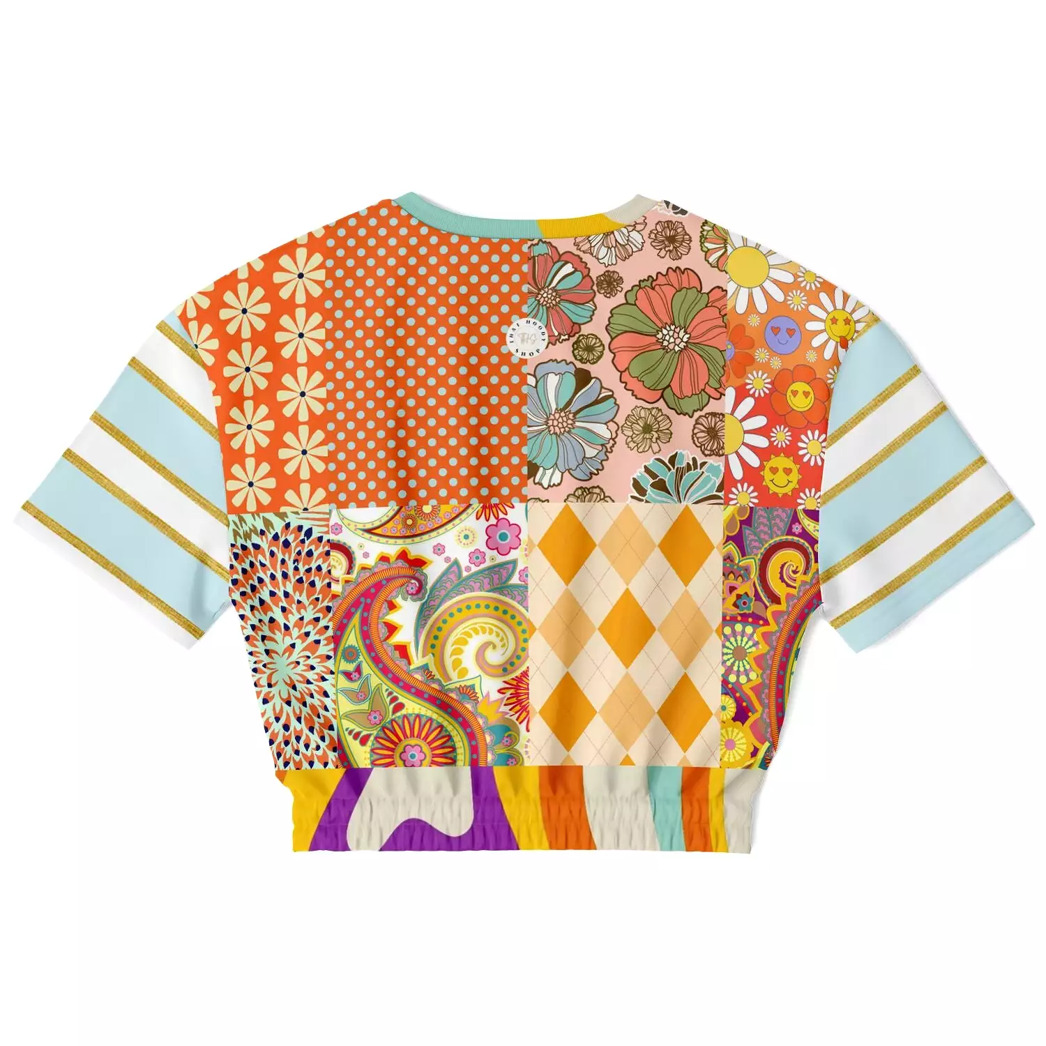 Happy Valley Retro Floral Patchwork Short Sleeve Cropped Eco-Poly Sweater