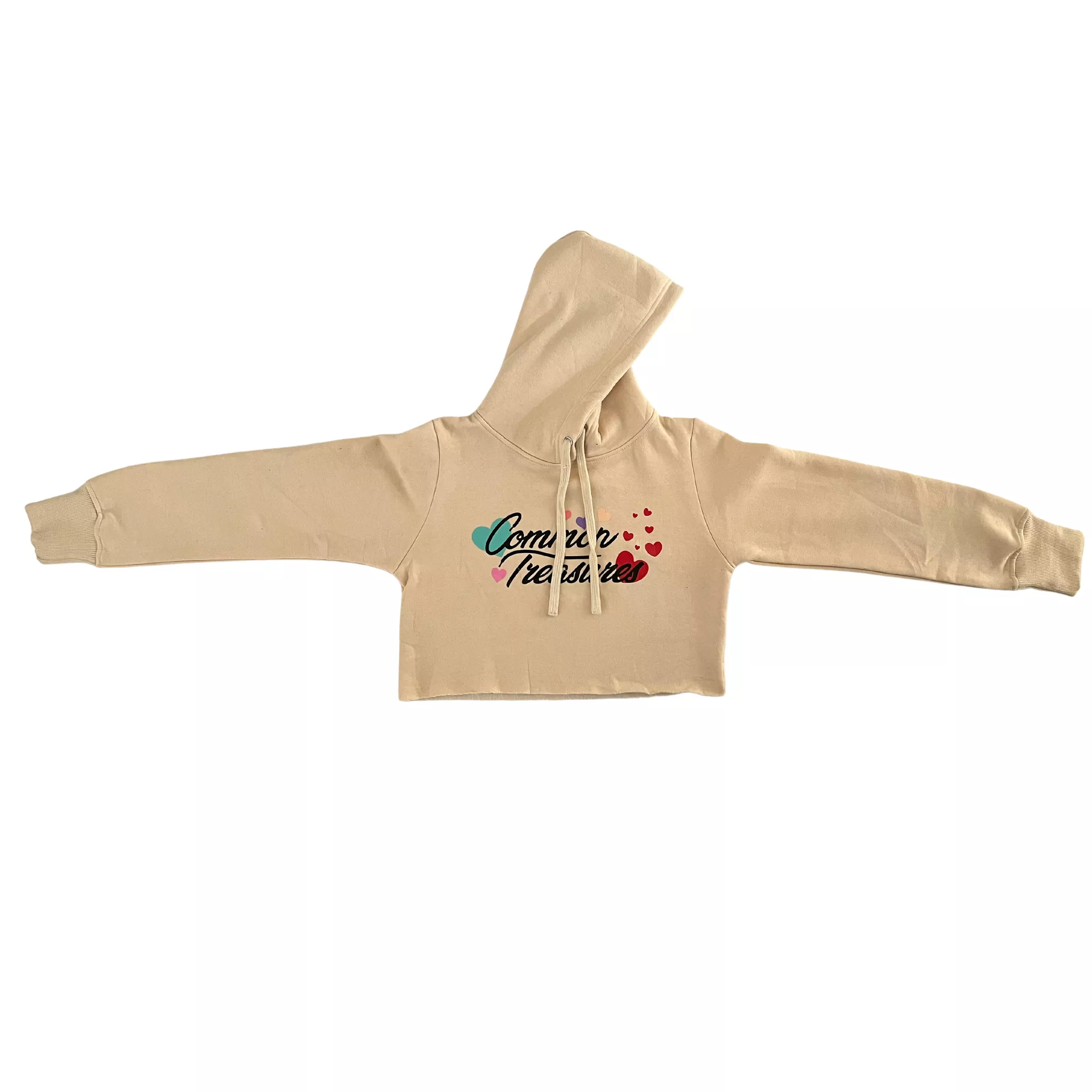 Hearts Cropped Hoodie - Cream