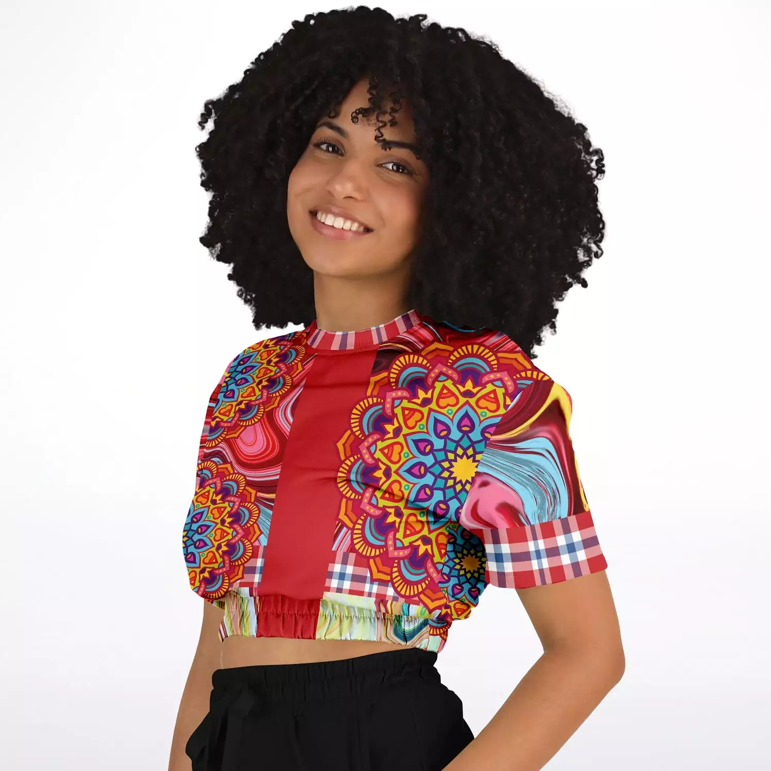 Hippy-Dippy Red Short Sleeve Cropped Eco-Poly Sweater