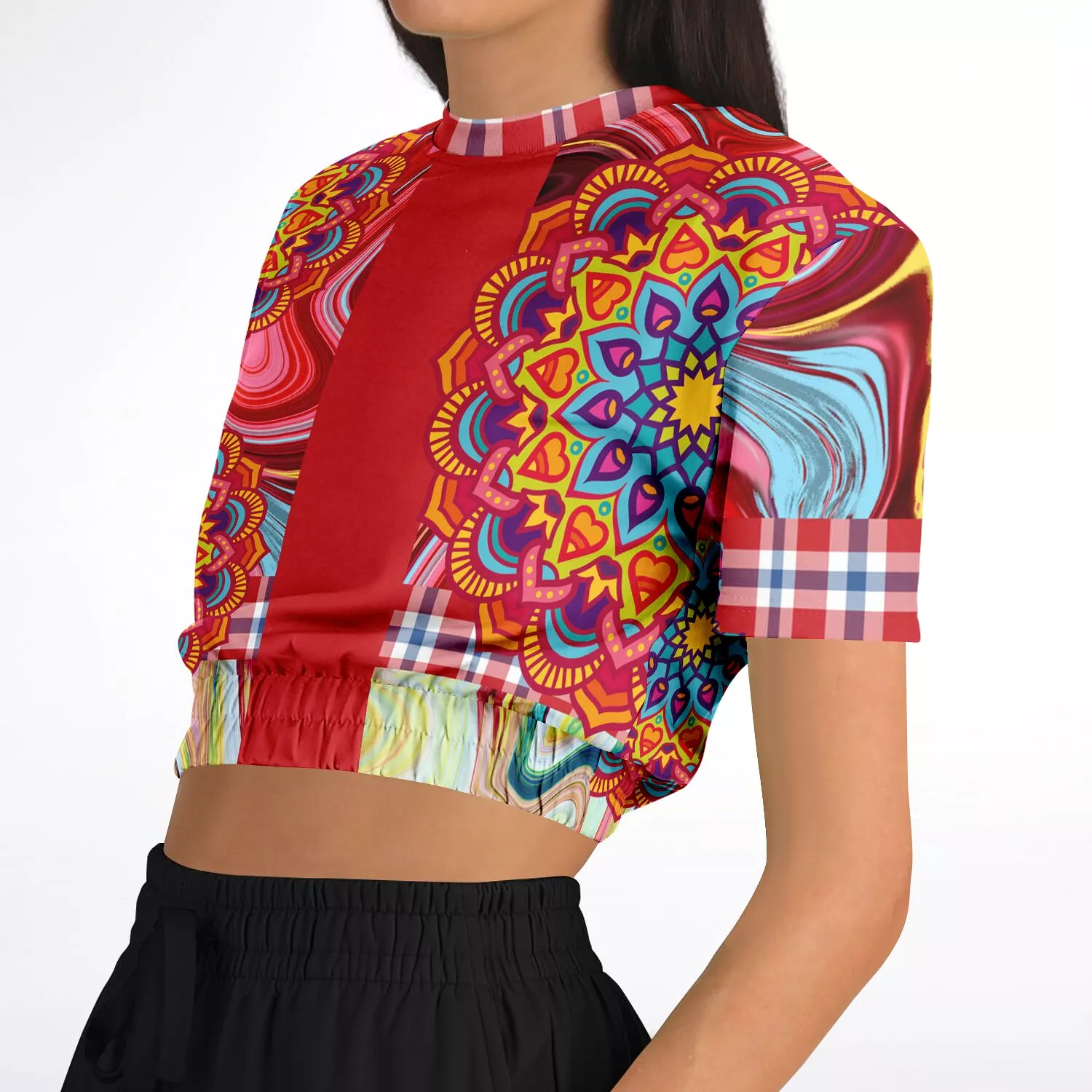 Hippy-Dippy Red Short Sleeve Cropped Eco-Poly Sweater