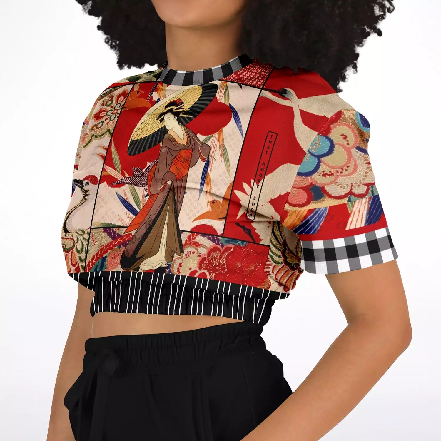 I Am Geisha Short Sleeve Cropped Eco-Poly Sweater