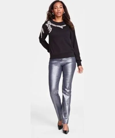 I.N.C. International Concepts Womens Embellished Crewneck Sweater Metallic Jeans Created For Macys