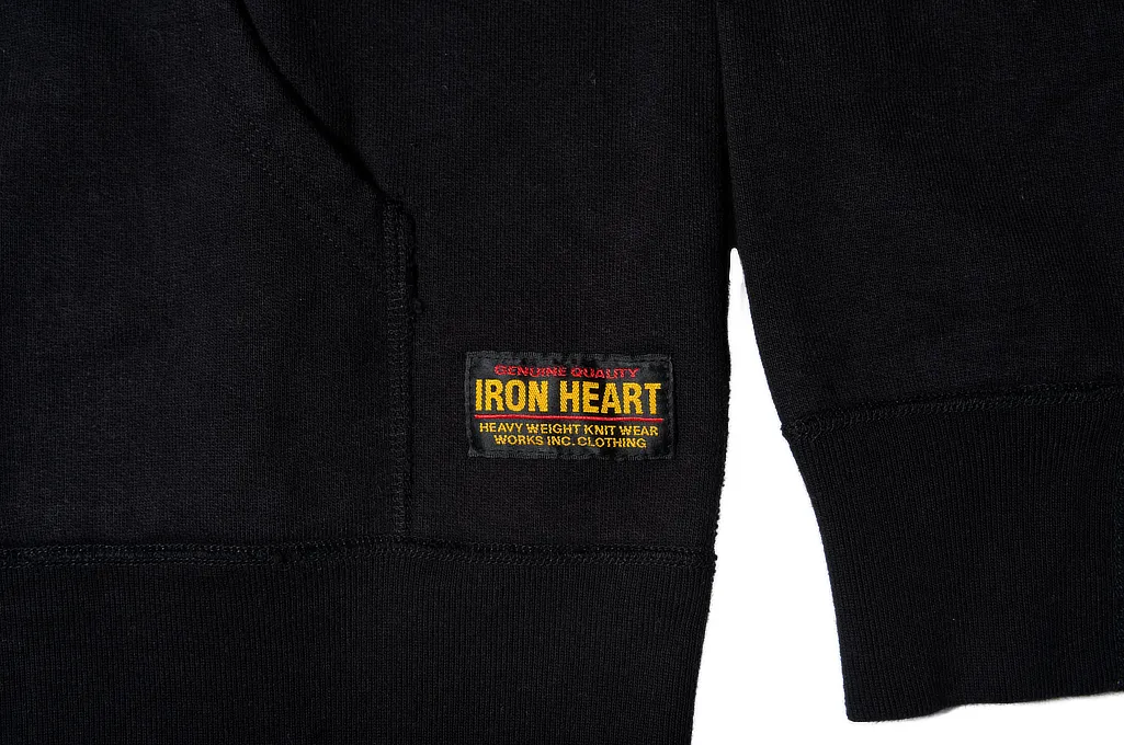 Iron Heart Ultra-Heavy Loopwheeled Hoodie - Pull-Over Black - IHSW-49-BLK