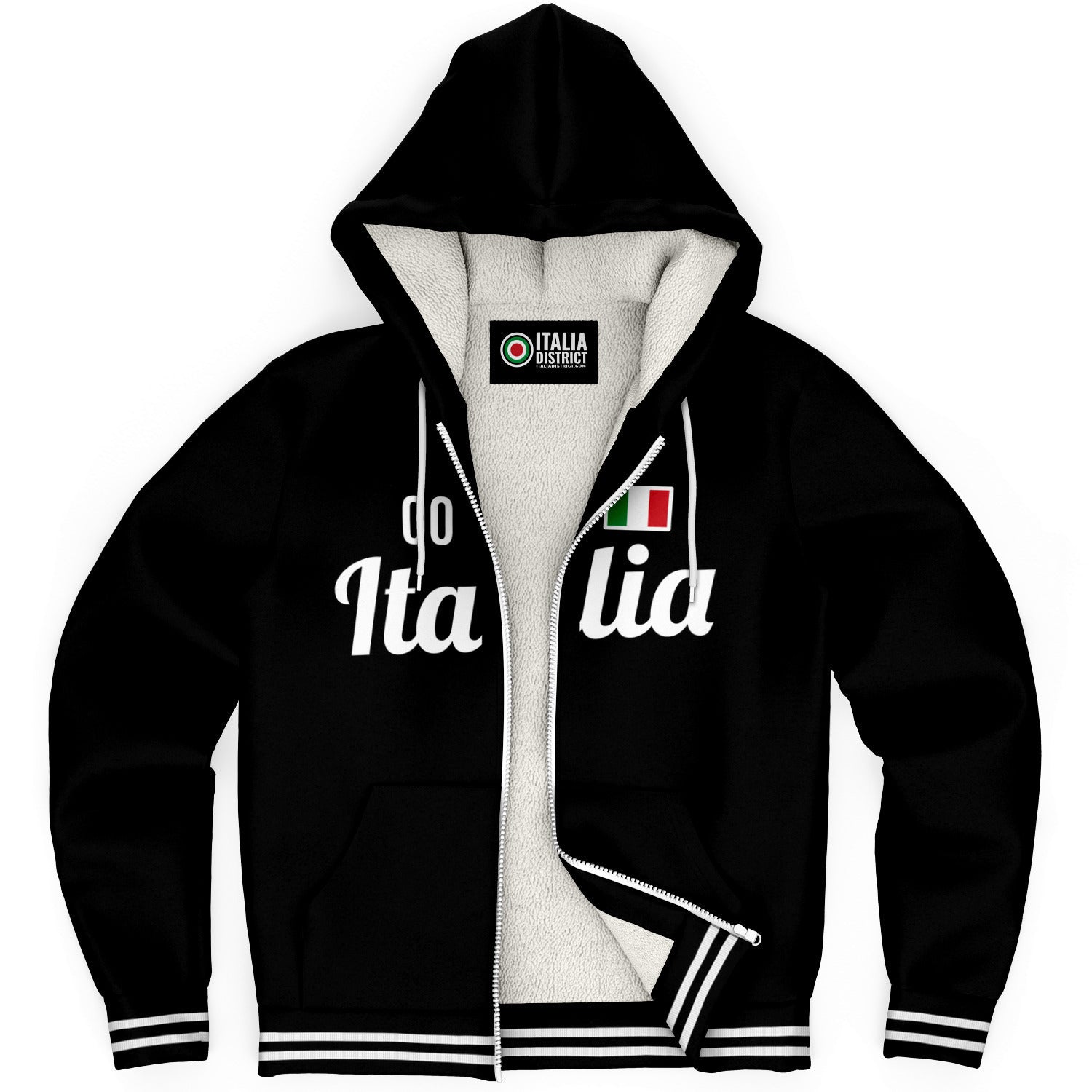 Italy Black Microfleece Zip-Up Hoodie - Custom Name + Number