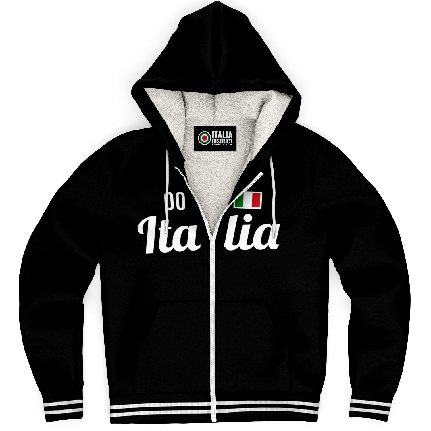 Italy Black Microfleece Zip-Up Hoodie - Custom Name + Number