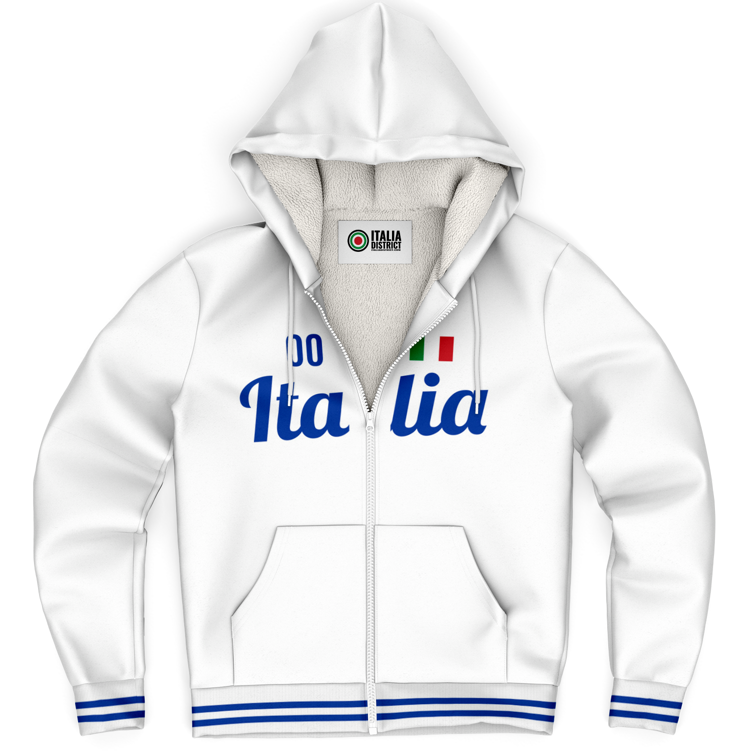 Italy White Microfleece Zip-Up Hoodie - Custom Name + Number