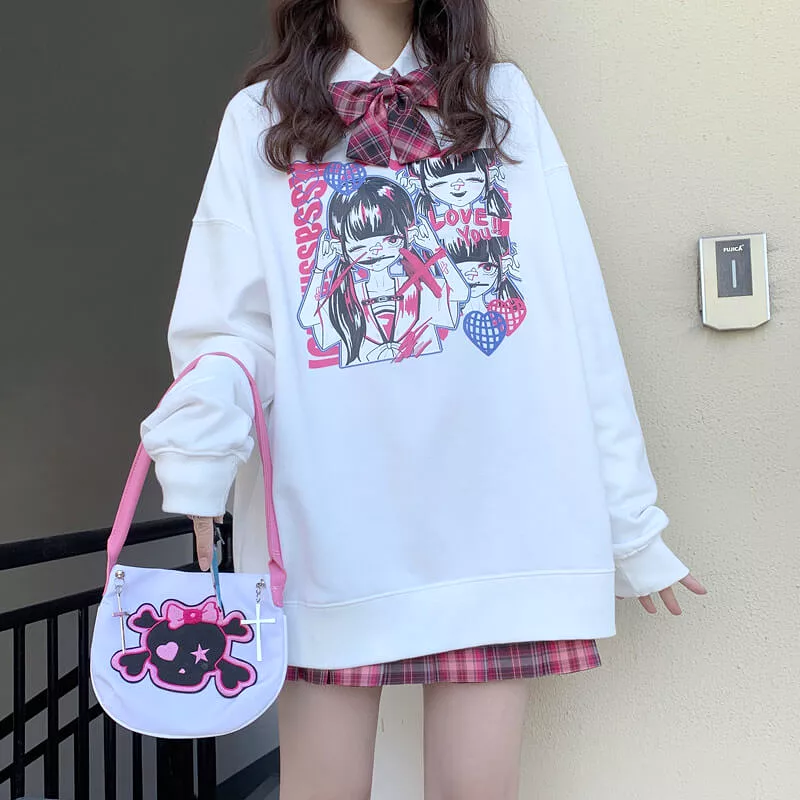 japanese dark Assassin cartoon print pullover hoodie BY900037