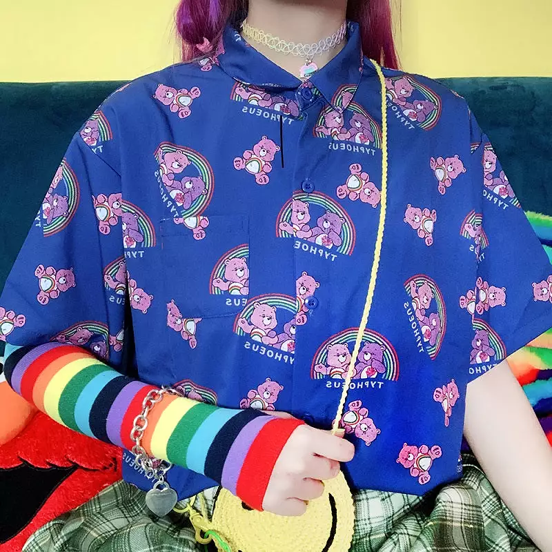 JAPANESE HARAJUKU CARTON RAINBOW CUTE BEAR CHIFFON SHIRT BLOUSE BY22250