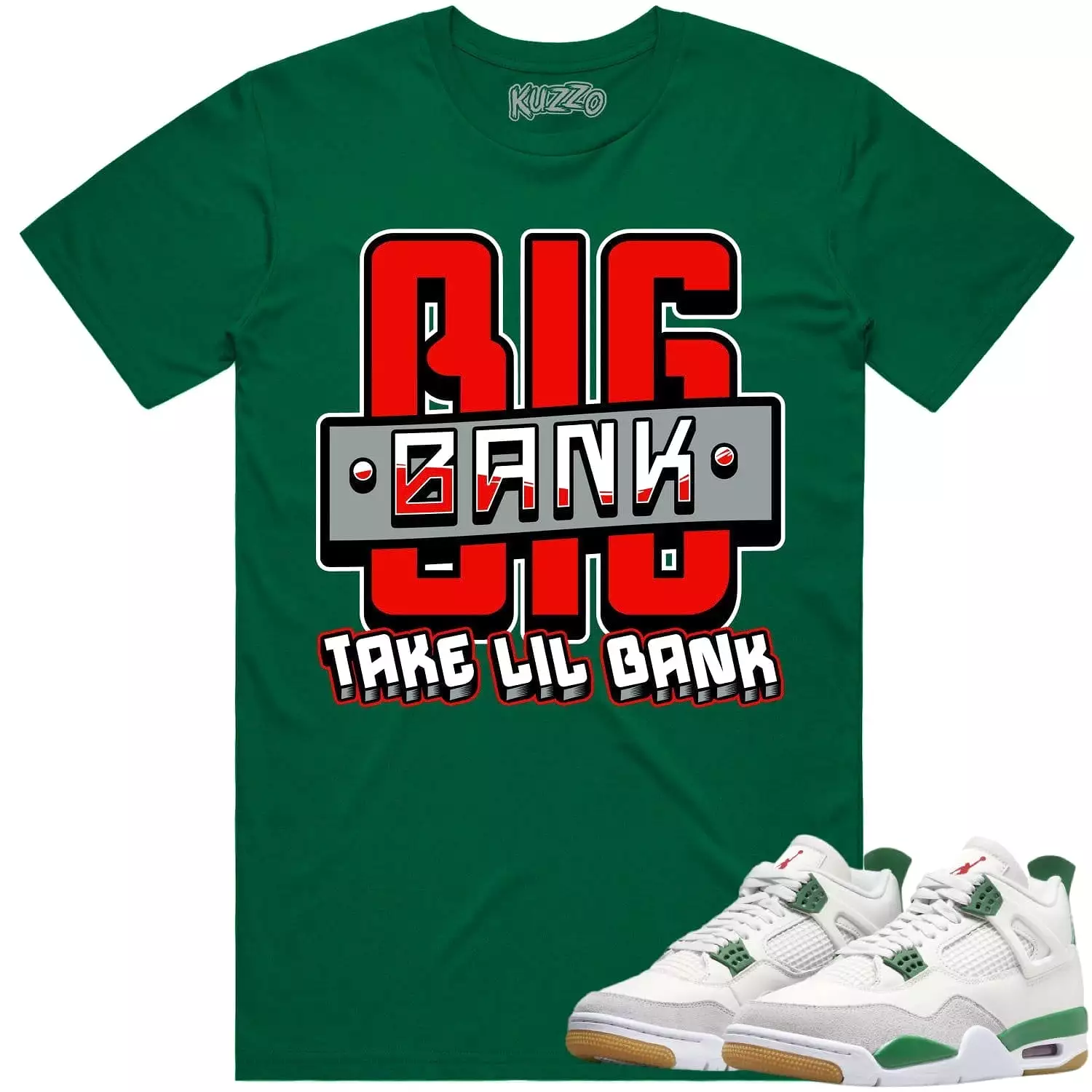 Jordan 4 Pine Green SB 4s Shirt to Match - RED BIG BANK