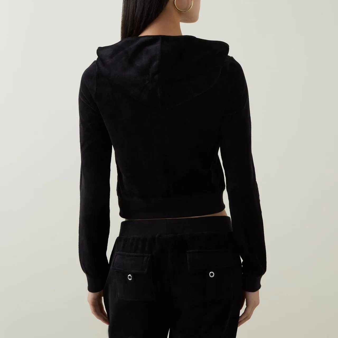 JUICY COUTURE Robyn Logo Cropped Drawstring Hoodie - Black