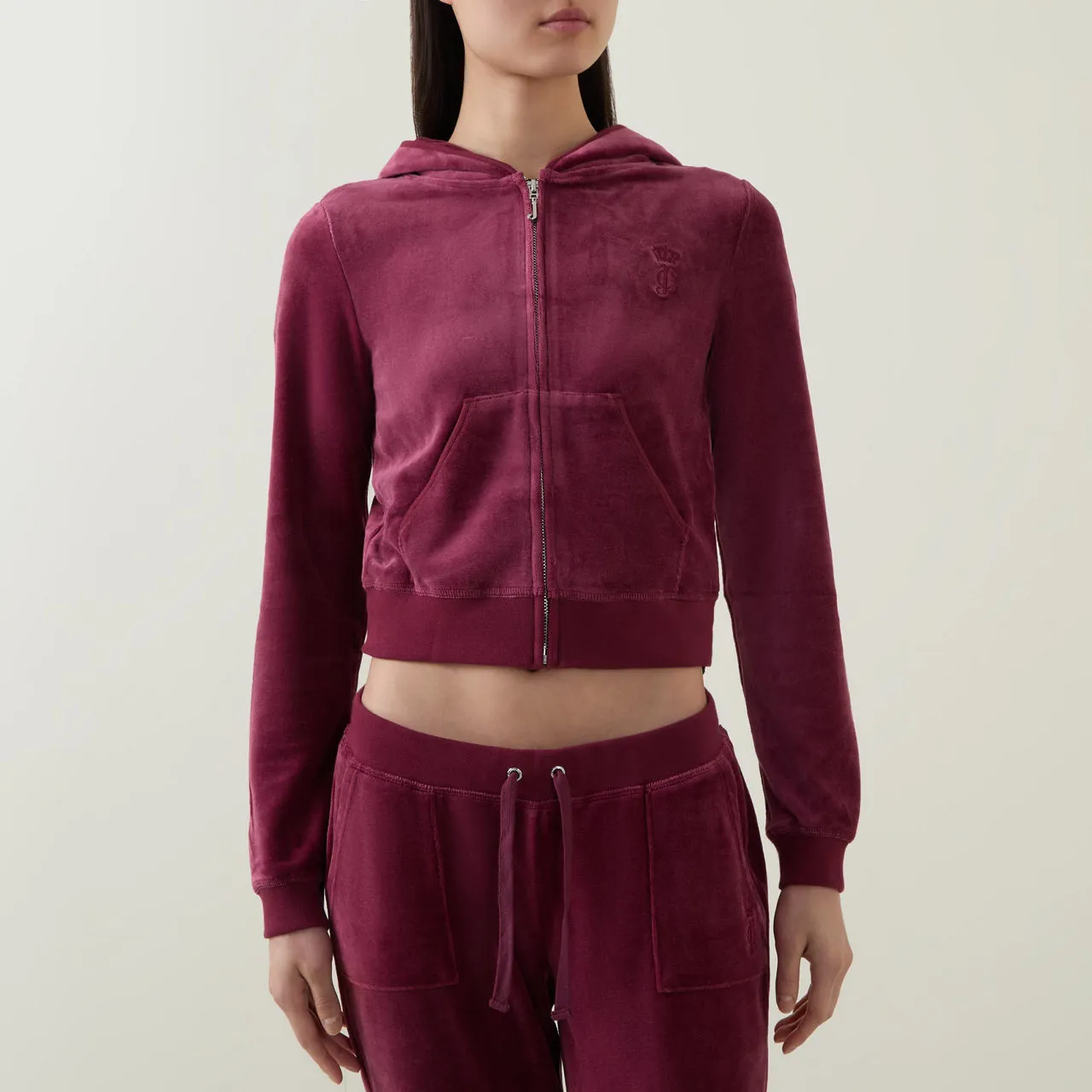 JUICY COUTURE Robyn Logo Cropped Drawstring Hoodie - Burgundy