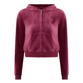 JUICY COUTURE Robyn Logo Cropped Drawstring Hoodie - Burgundy