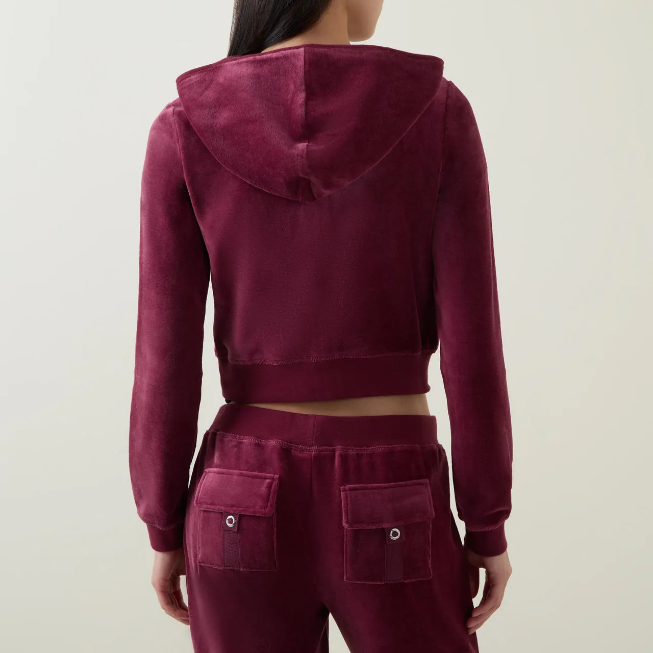 JUICY COUTURE Robyn Logo Cropped Drawstring Hoodie - Burgundy