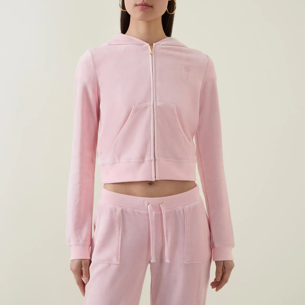 JUICY COUTURE Robyn Logo Cropped Drawstring Hoodie - Pink