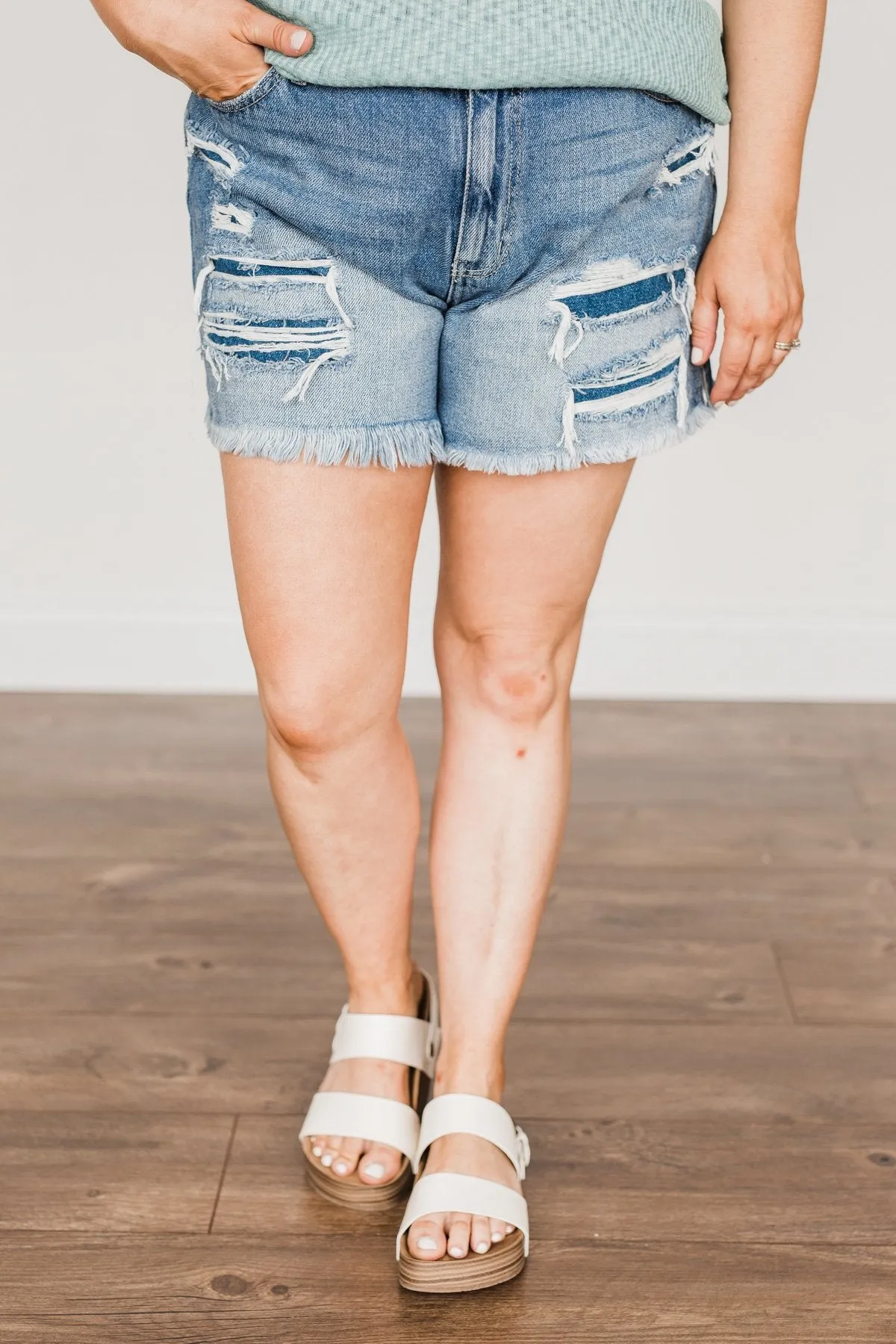 KanCan Distressed Shorts- Medium Kehlani Wash