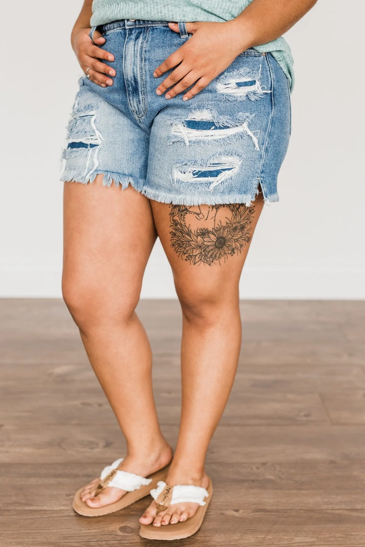 KanCan Distressed Shorts- Medium Kehlani Wash