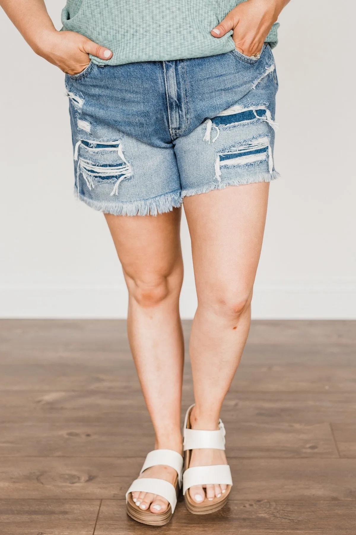 KanCan Distressed Shorts- Medium Kehlani Wash