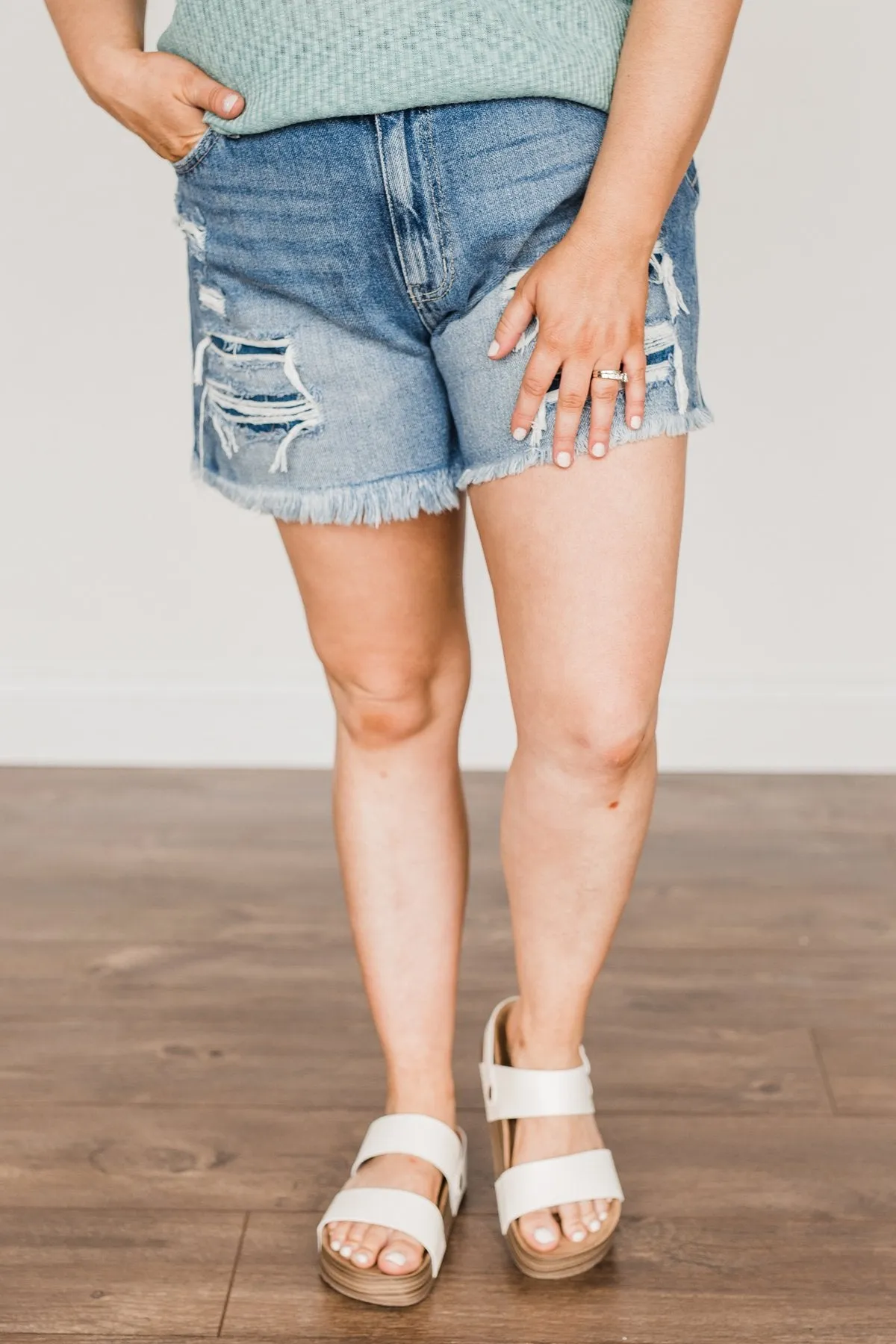 KanCan Distressed Shorts- Medium Kehlani Wash