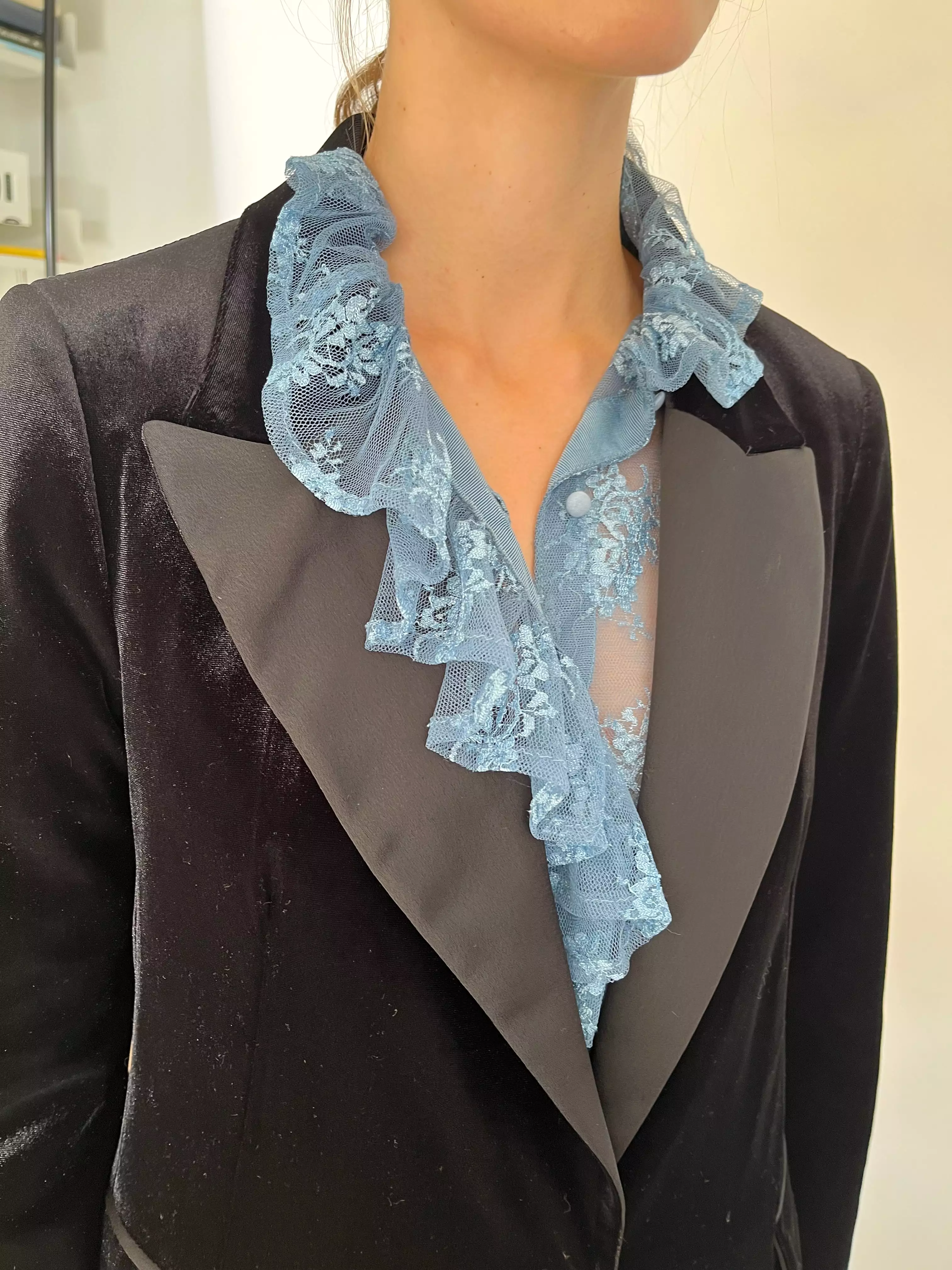 Lace Pierrot Blue Shirt