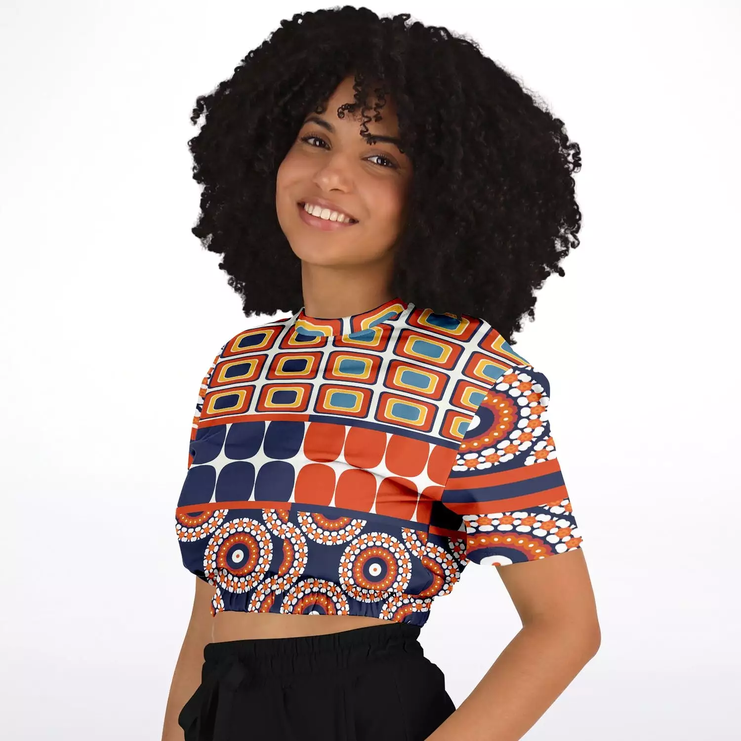 Le Cadeau Short Sleeve Cropped Eco-Poly Sweater