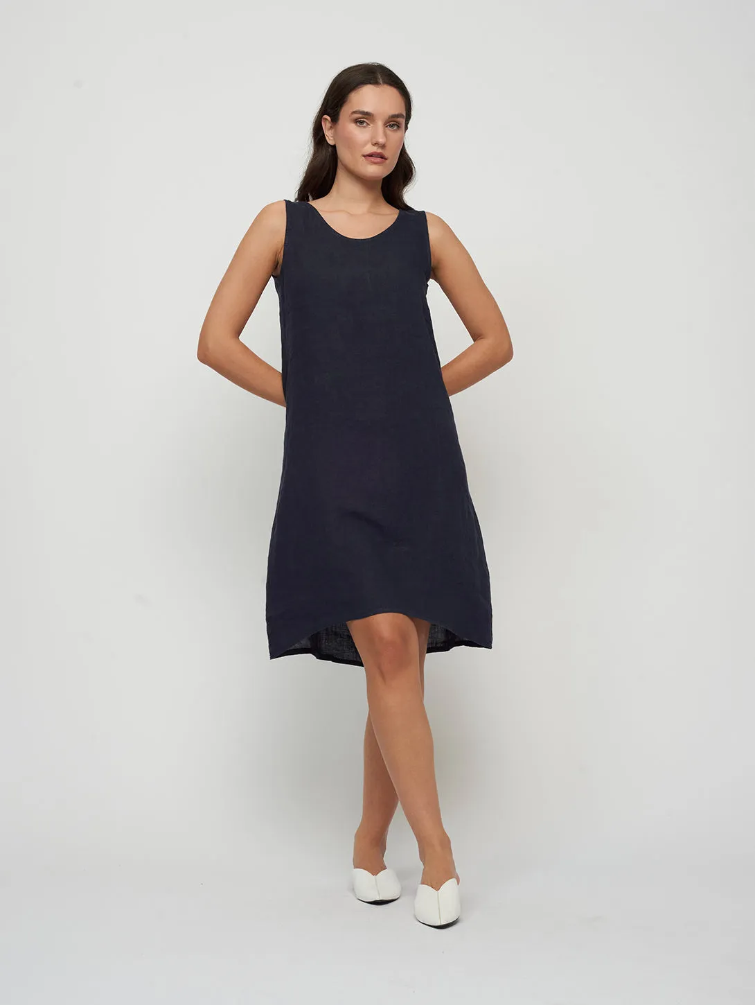 Linen Sheath Dress - Navy