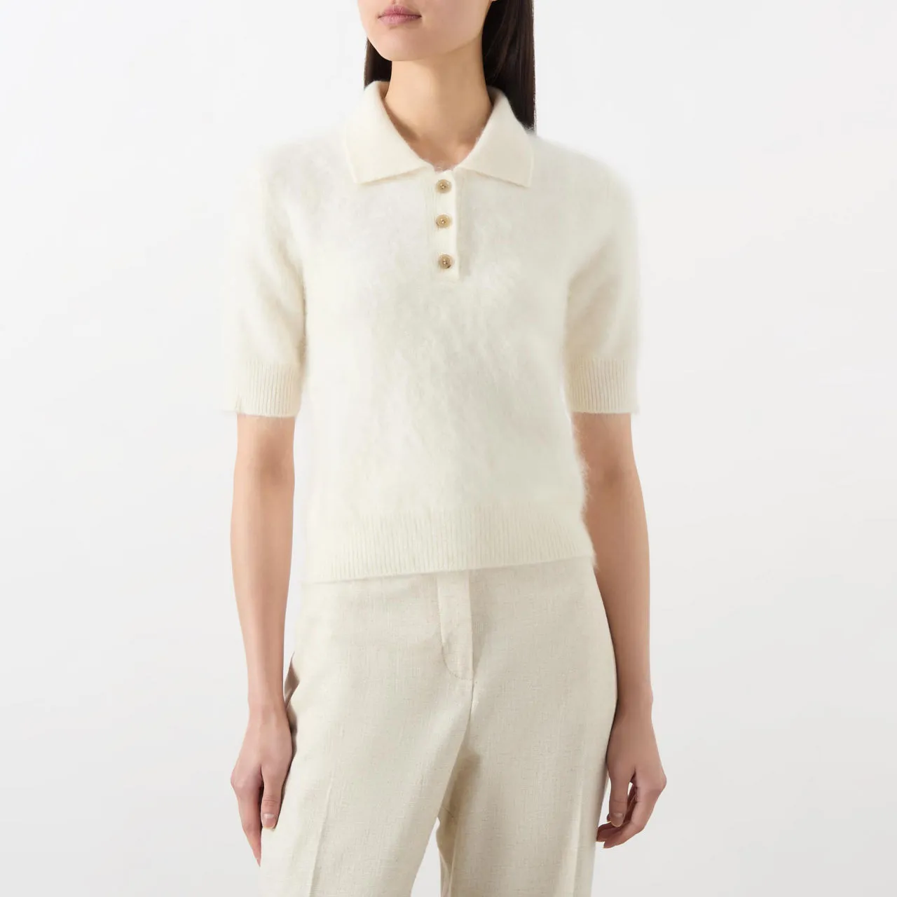 LISA YANG Carolyn Cashmere Polo Sweater - Cream