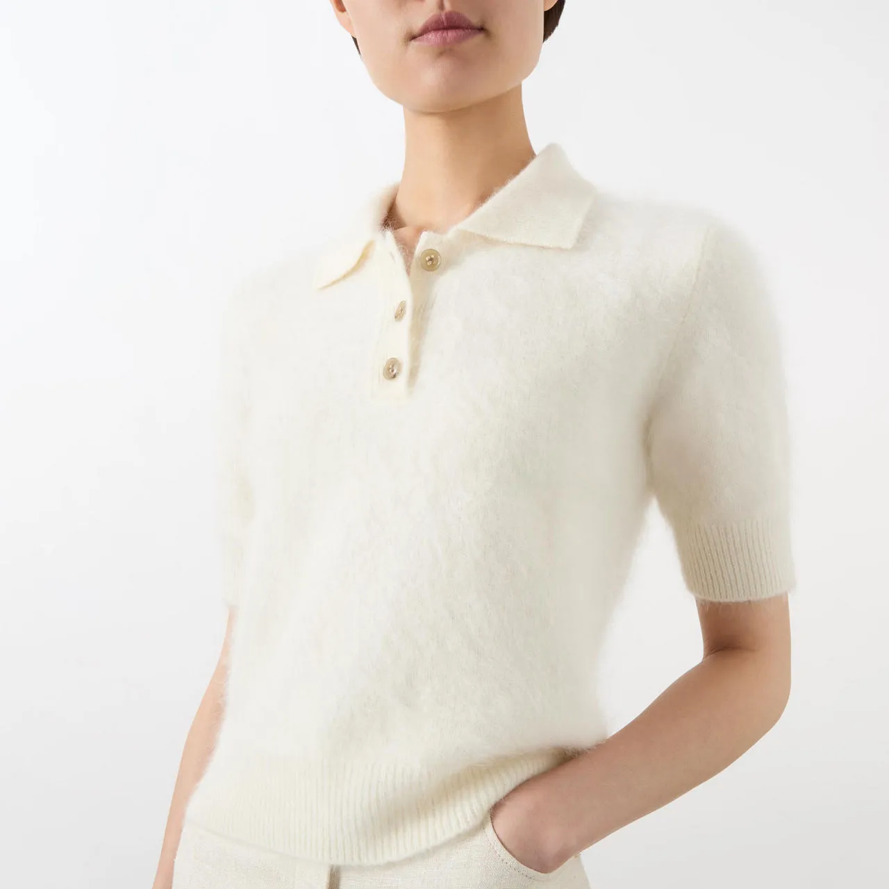 LISA YANG Carolyn Cashmere Polo Sweater - Cream