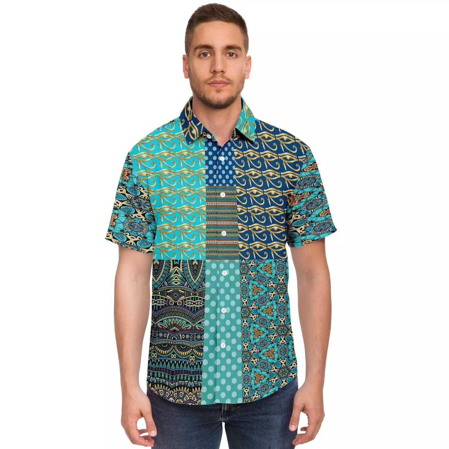 Many Blessings Horus Eye Patchwork Button Down Shirt