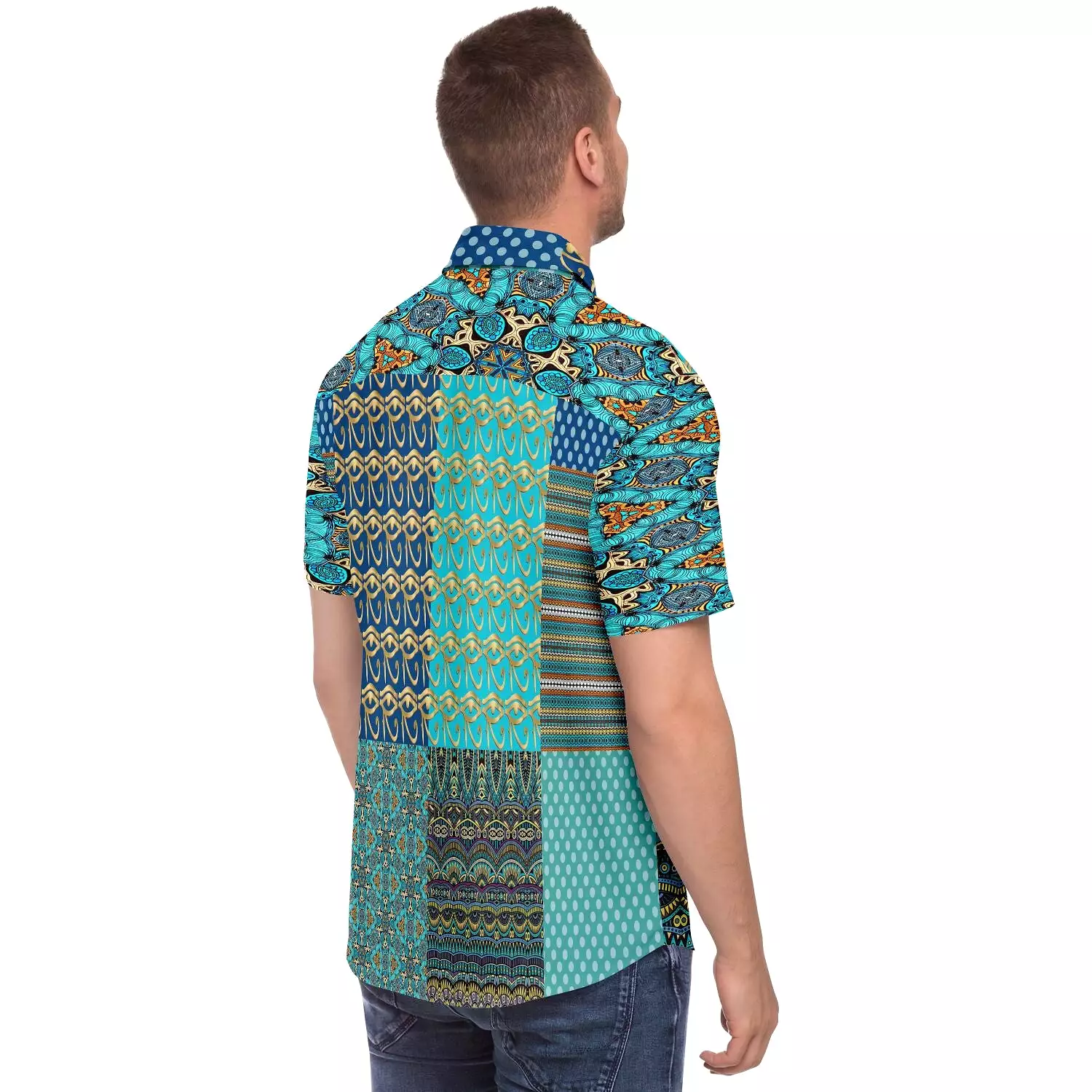 Many Blessings Horus Eye Patchwork Button Down Shirt