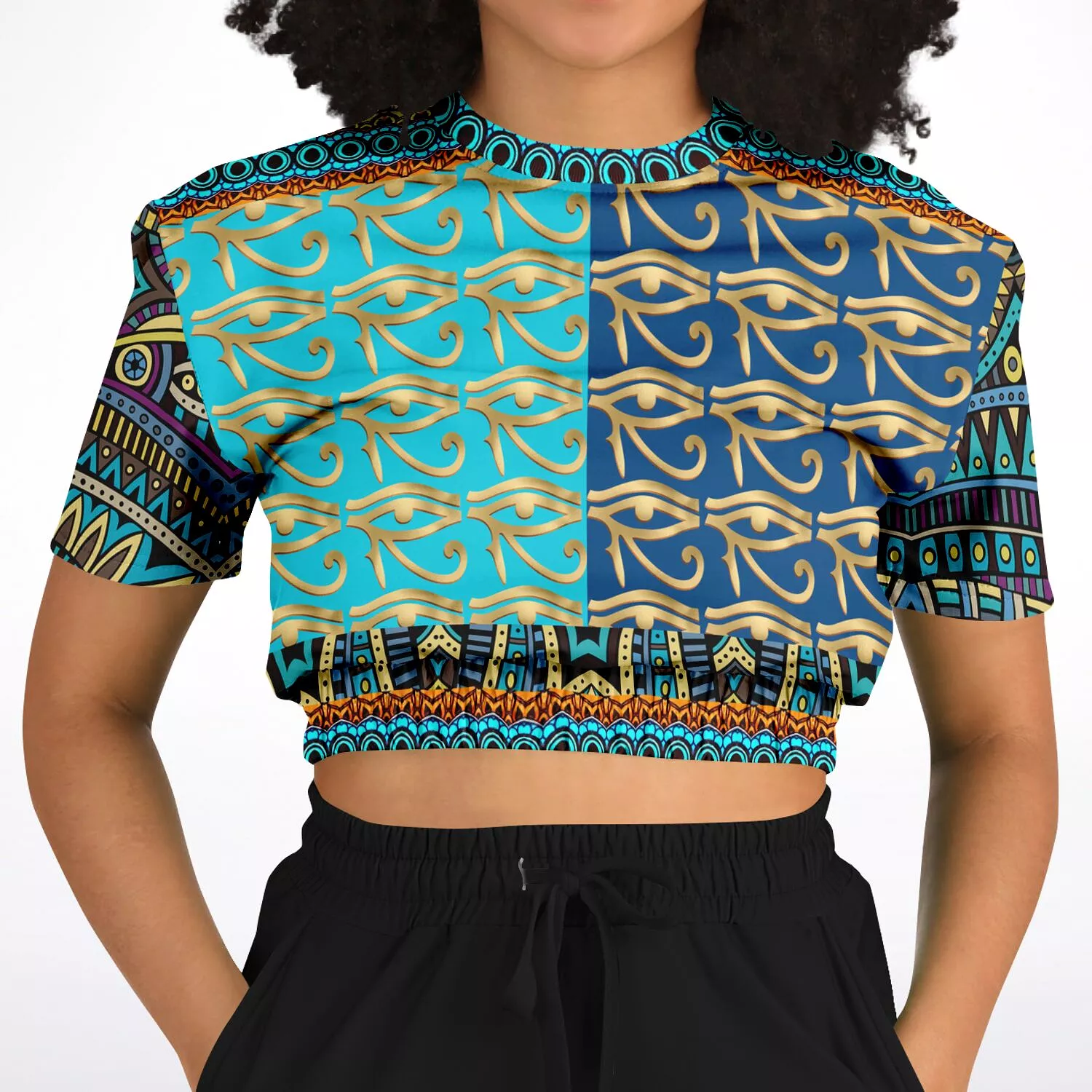 Many Blessings Horus Eye Short Sleeve Cropped Eco-Poly Sweater