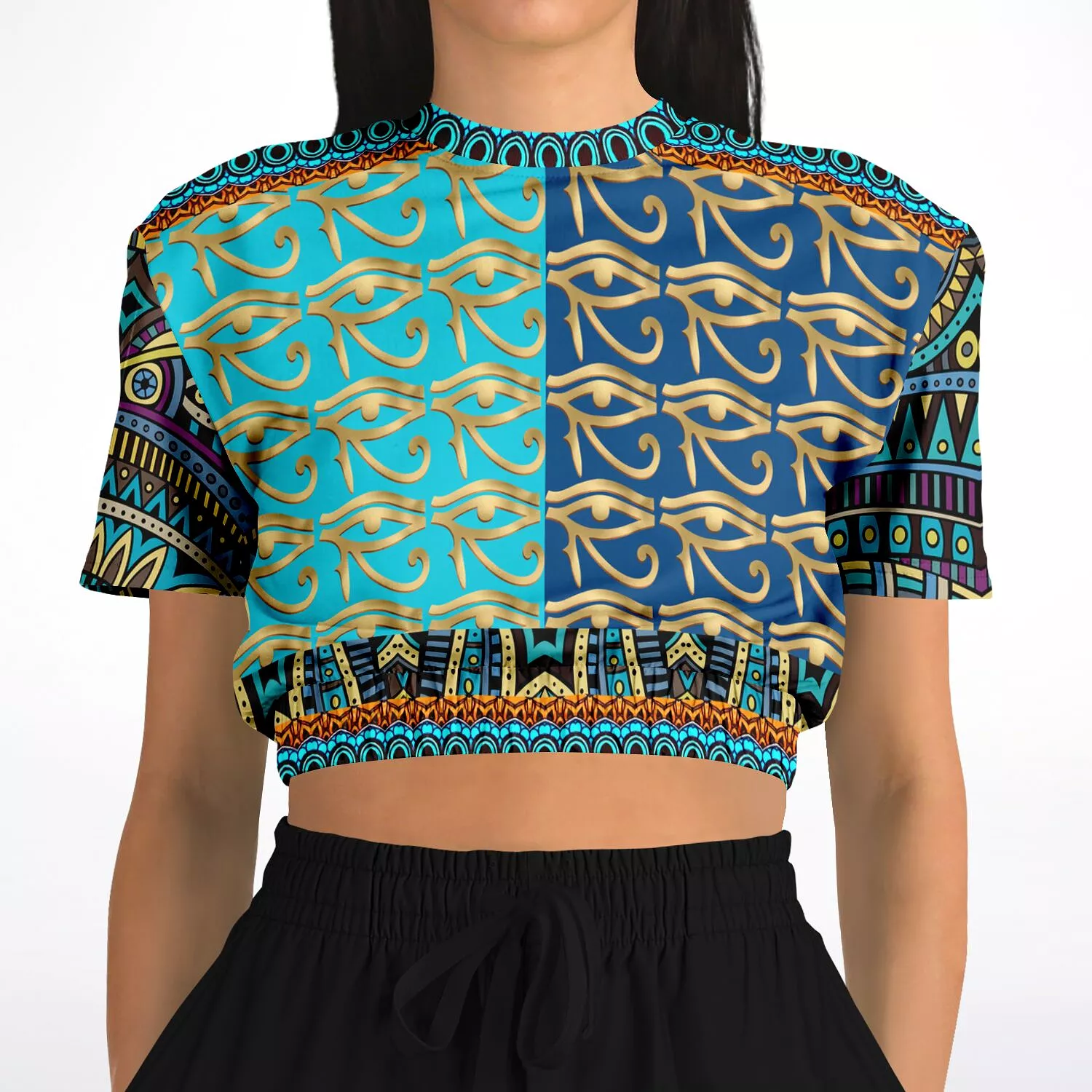 Many Blessings Horus Eye Short Sleeve Cropped Eco-Poly Sweater