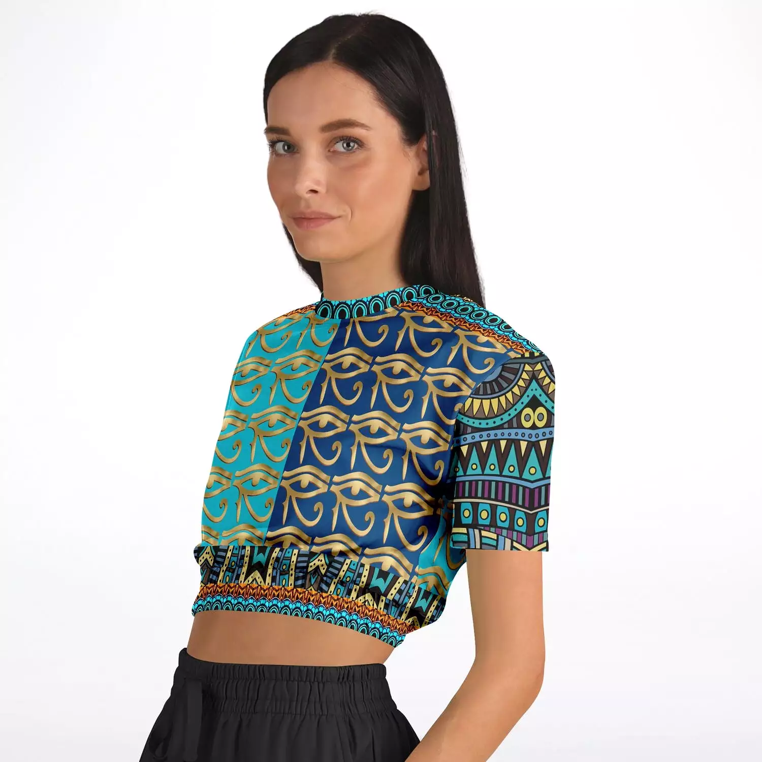 Many Blessings Horus Eye Short Sleeve Cropped Eco-Poly Sweater