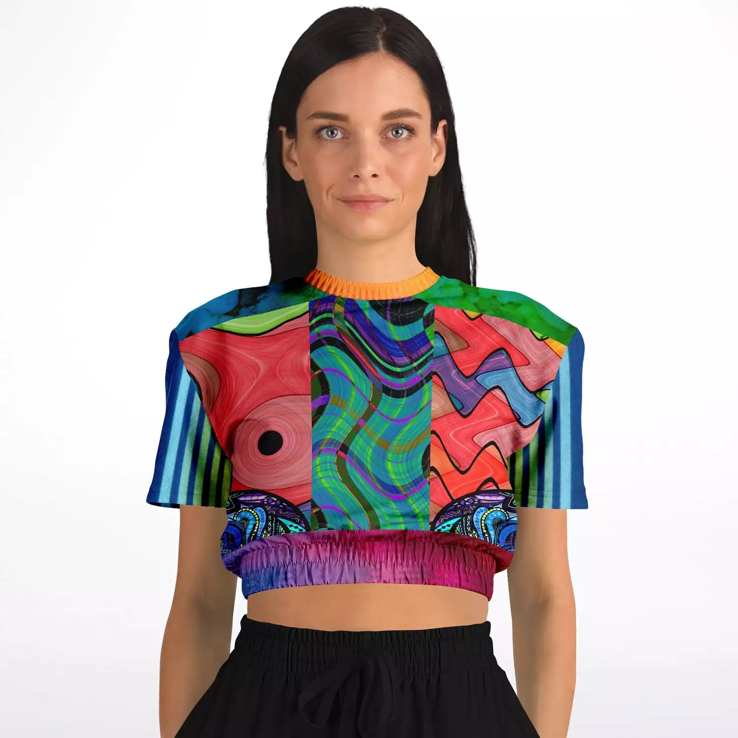 Me So Psychedelic Short Sleeve Cropped Eco-Poly Sweater