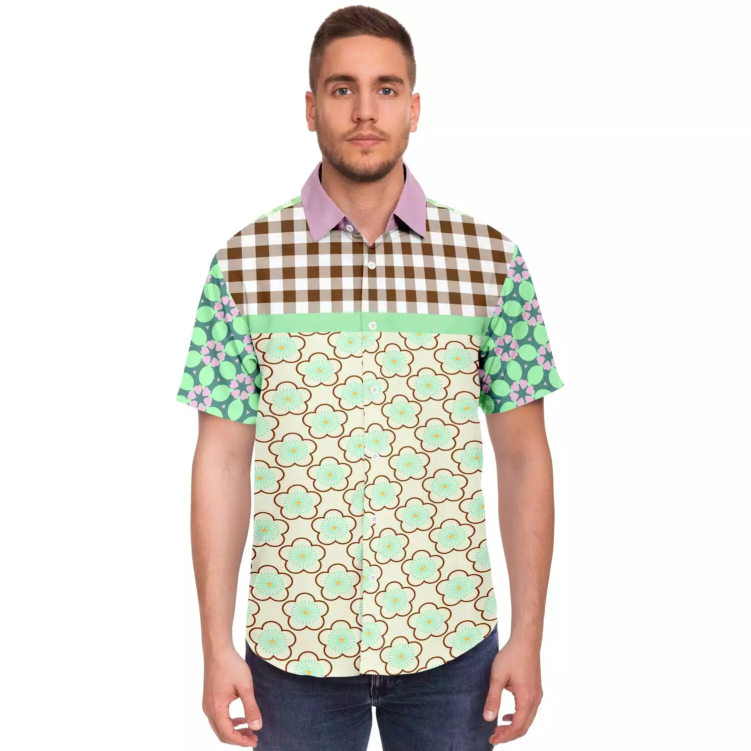 Melon Balls Short Sleeve Button Down Shirt