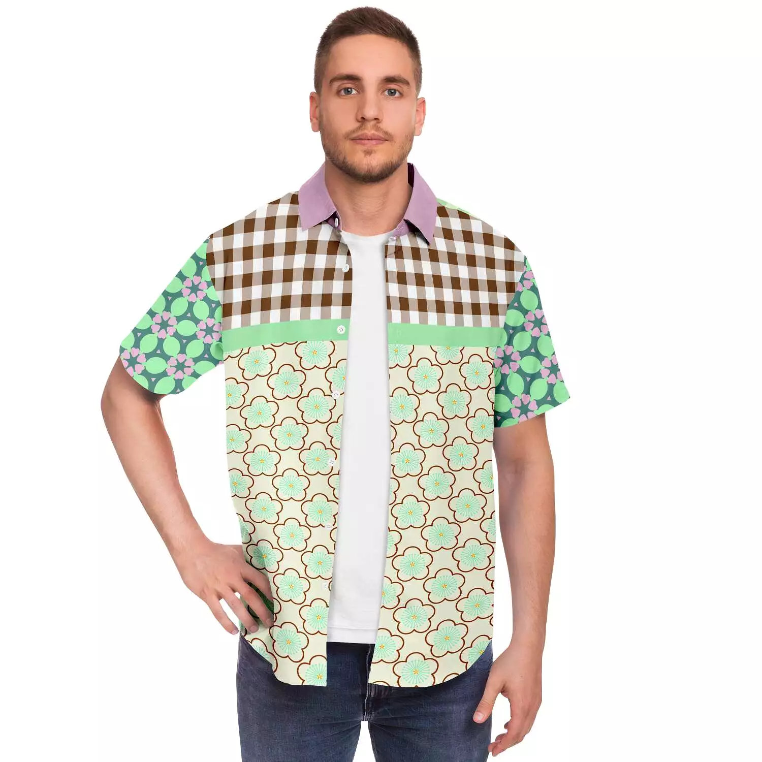 Melon Balls Short Sleeve Button Down Shirt