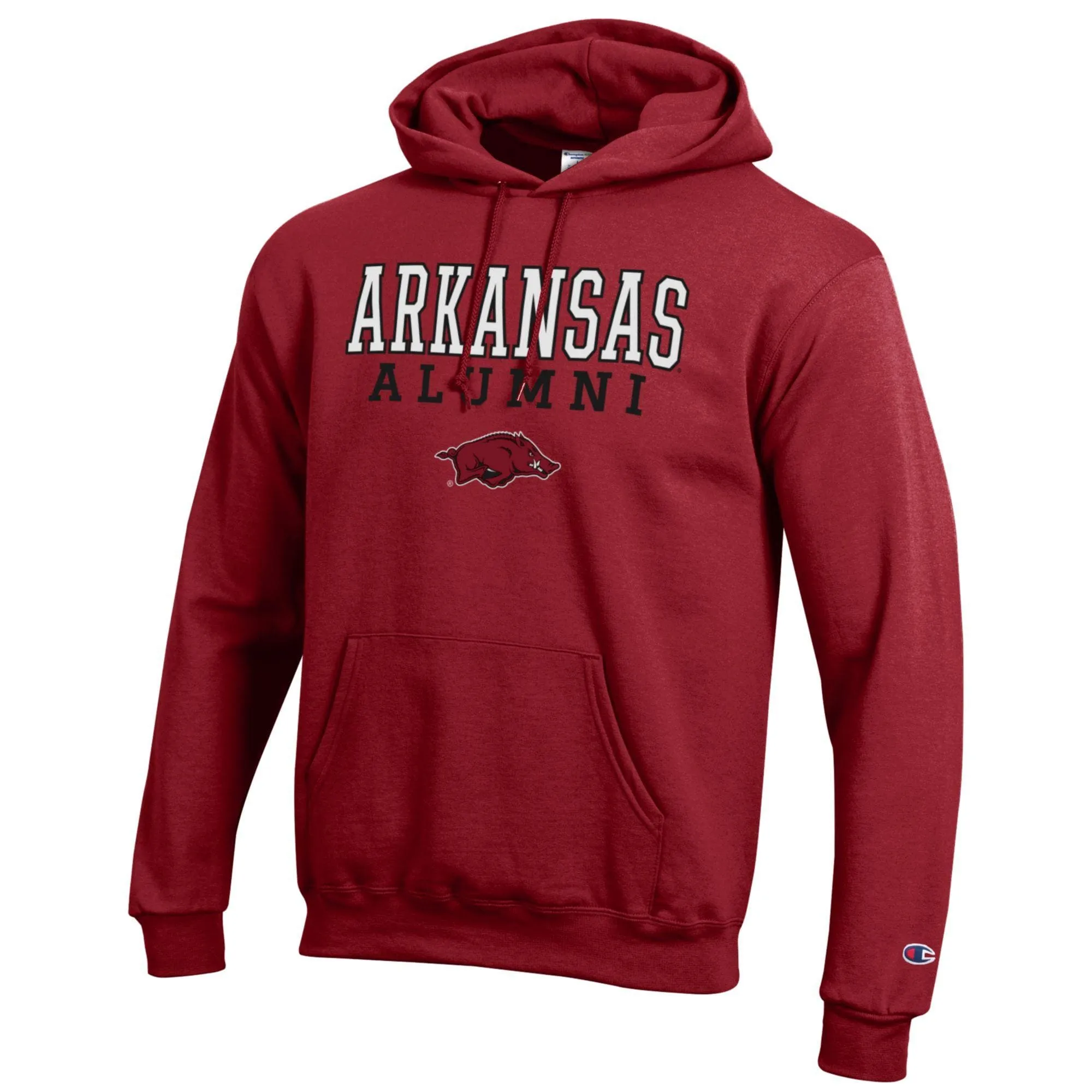 Men's Champion  Cardinal Arkansas Razorbacks Alumni Logo Stack Pullover Hoodie