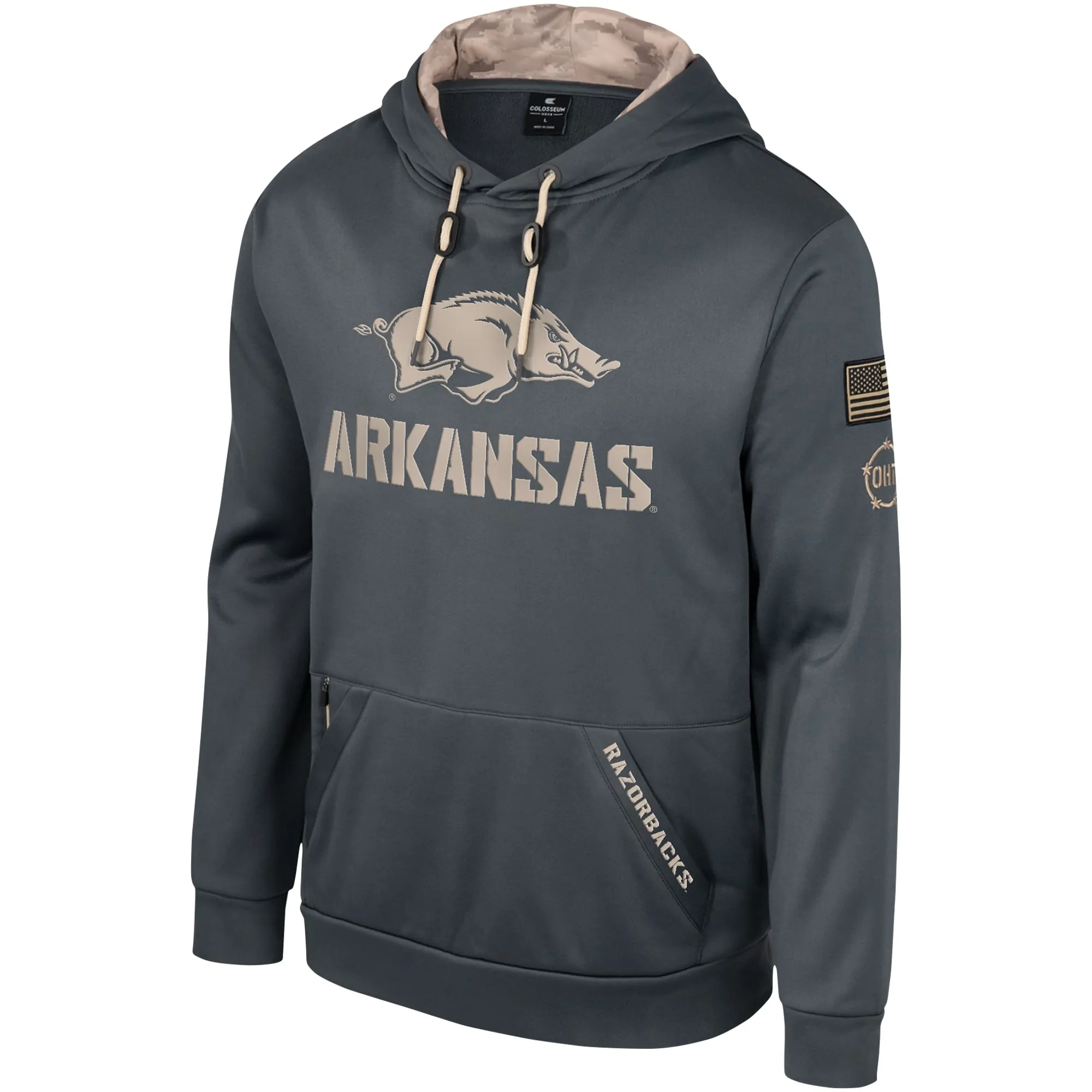 Men's Colosseum Charcoal Arkansas Razorbacks OHT Military Appreciation Pullover Hoodie