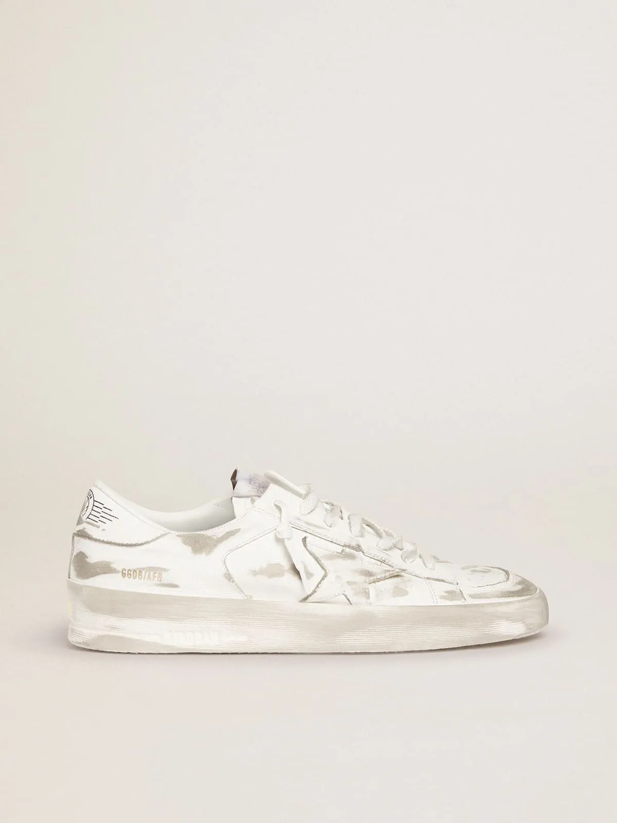 Men's Stardan in white leather with distressed effect