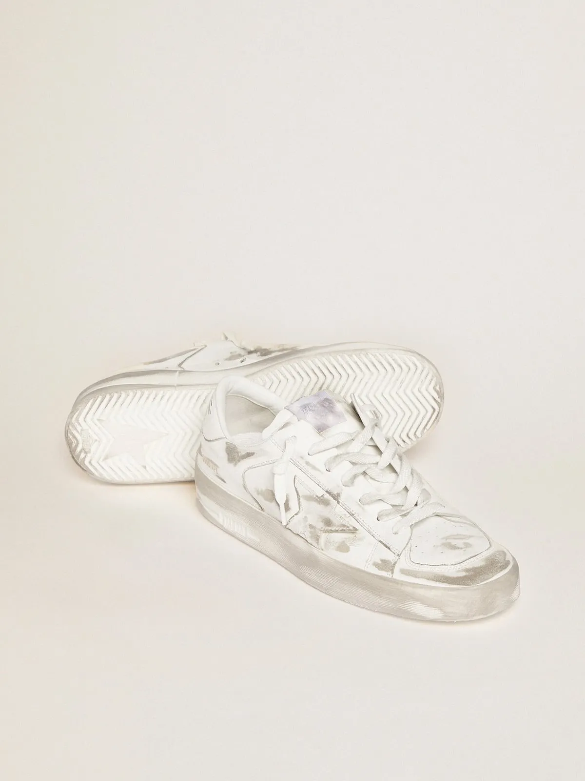 Men's Stardan in white leather with distressed effect