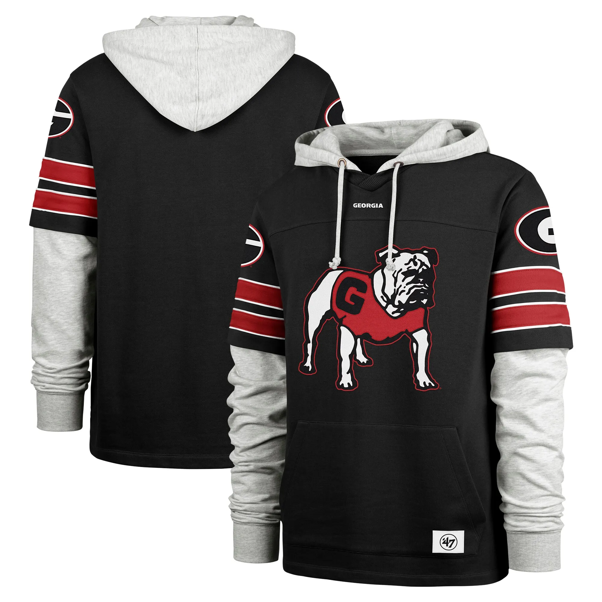 Men's '47 Black Georgia Bulldogs Big & Tall Blitz Lacer Pullover Hoodie