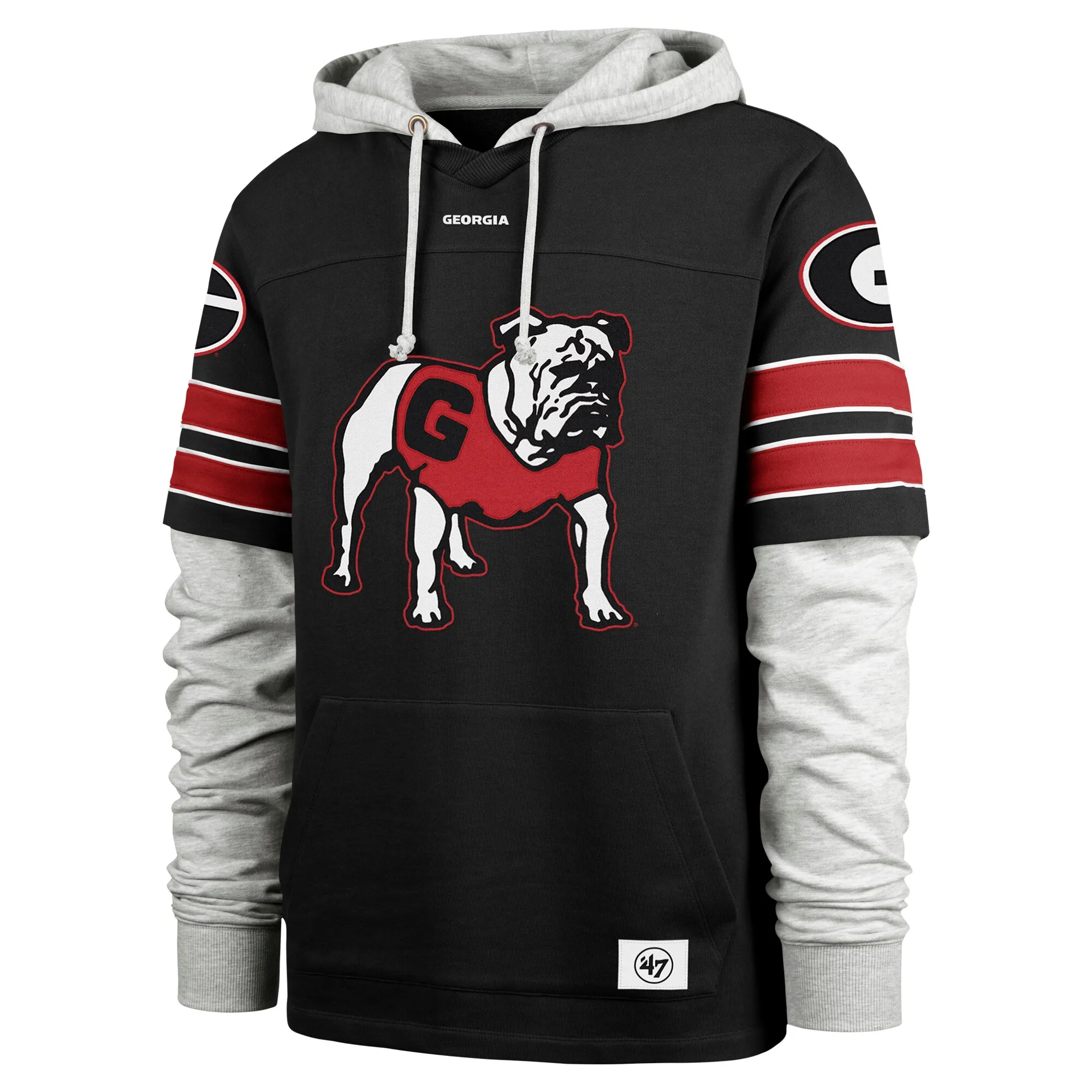 Men's '47 Black Georgia Bulldogs Big & Tall Blitz Lacer Pullover Hoodie