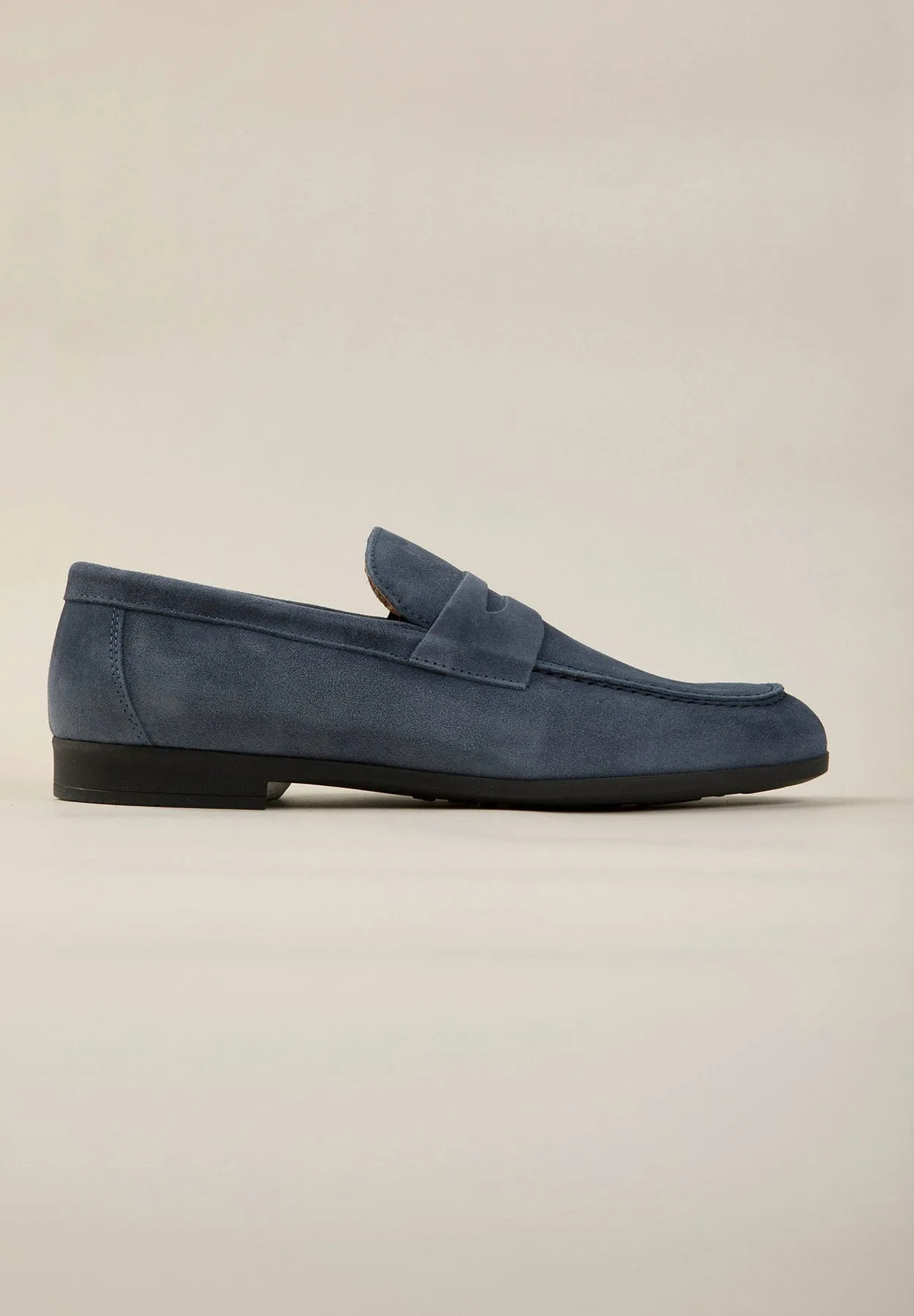 Mocassino blu denim pelle scamosciato