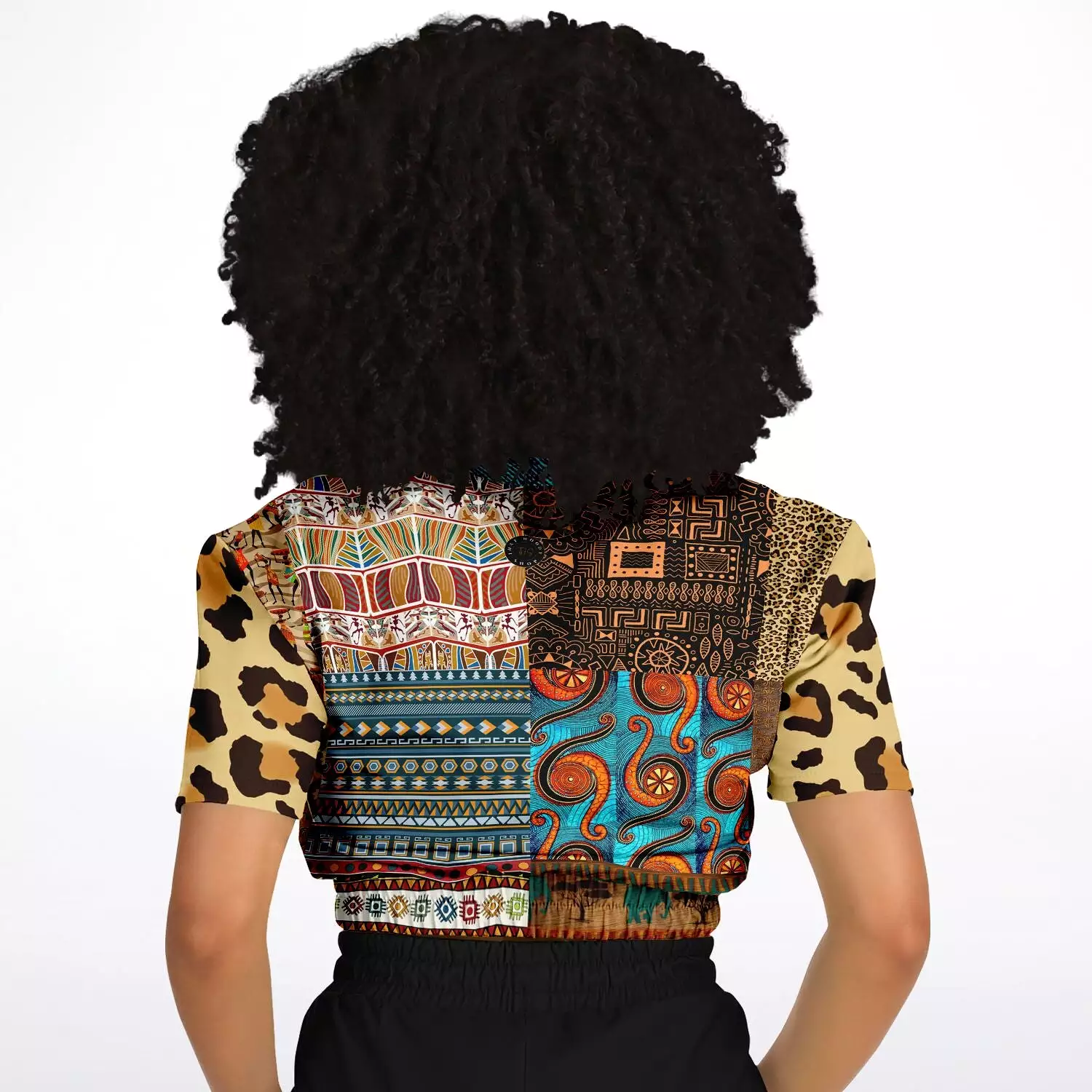 Mother Lode African Print Short Sleeve Cropped Eco-Poly Sweater