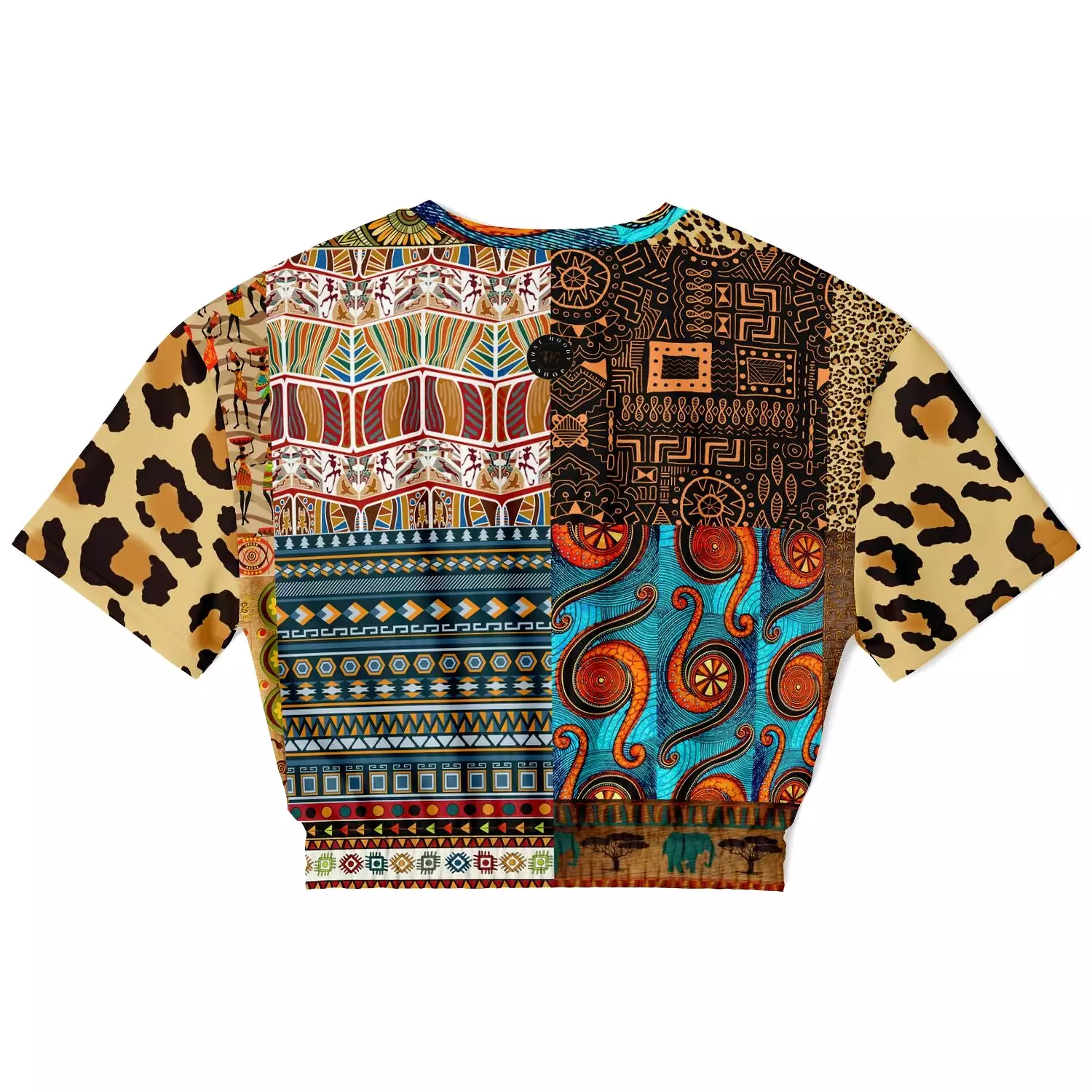 Mother Lode African Print Short Sleeve Cropped Eco-Poly Sweater