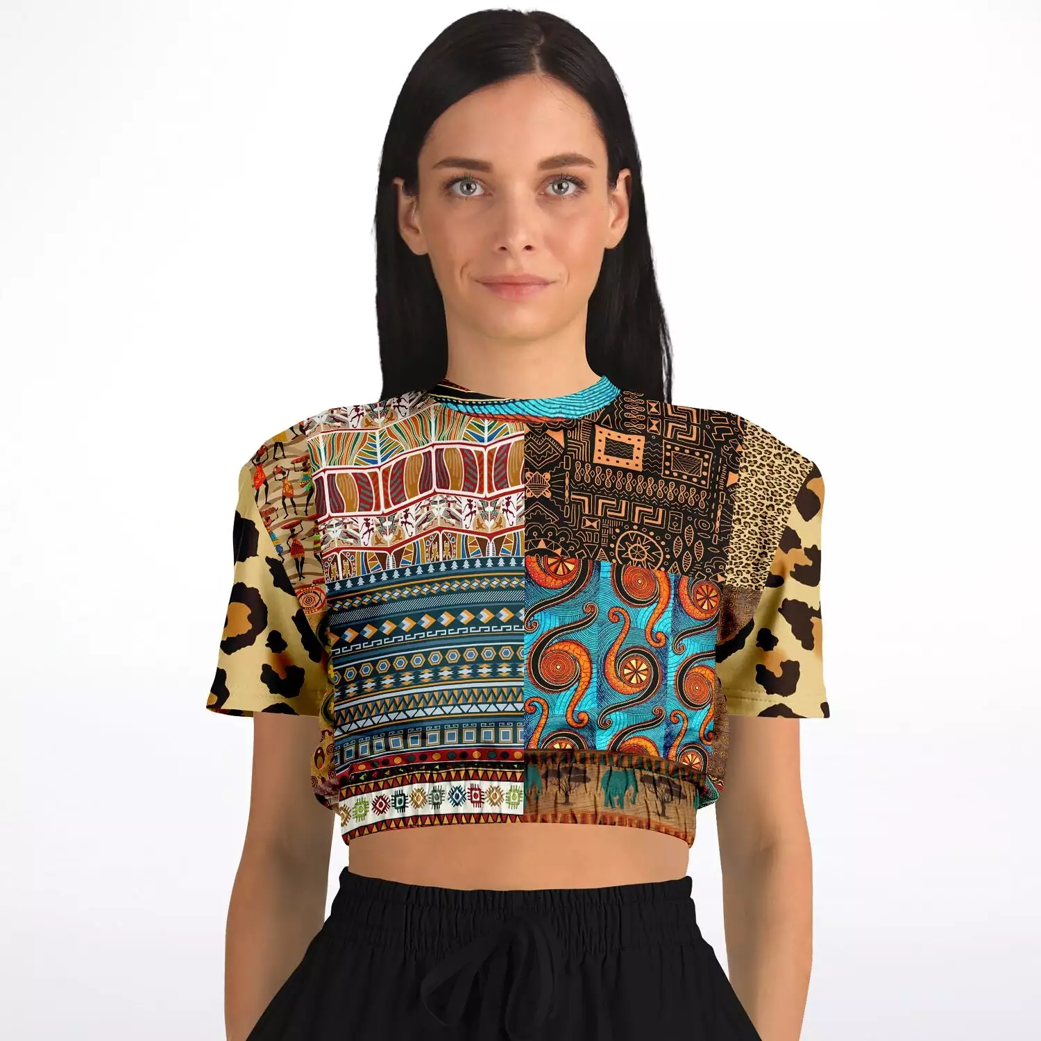 Mother Lode African Print Short Sleeve Cropped Eco-Poly Sweater