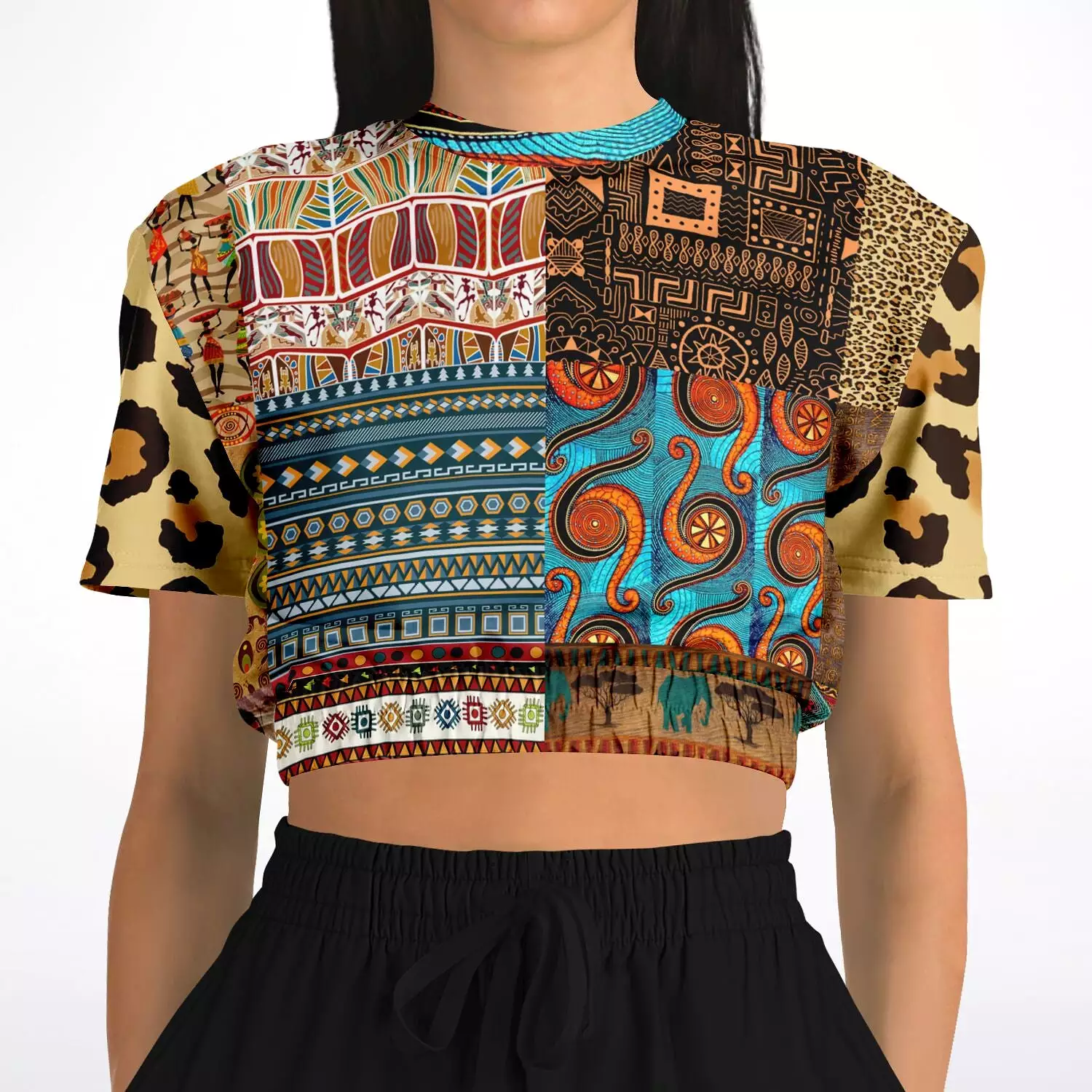 Mother Lode African Print Short Sleeve Cropped Eco-Poly Sweater