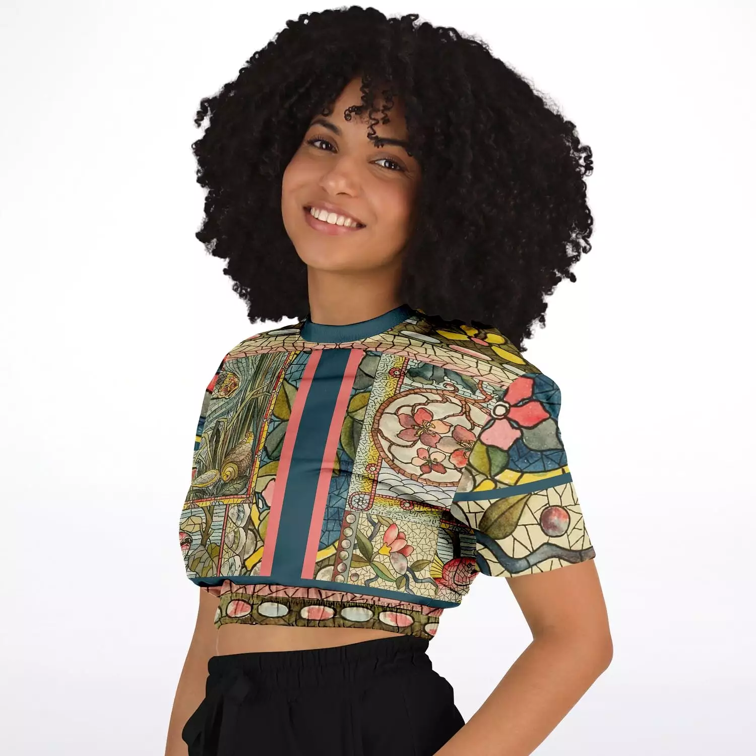 My Mosaic Life Short Sleeve Cropped Eco-Poly Sweater