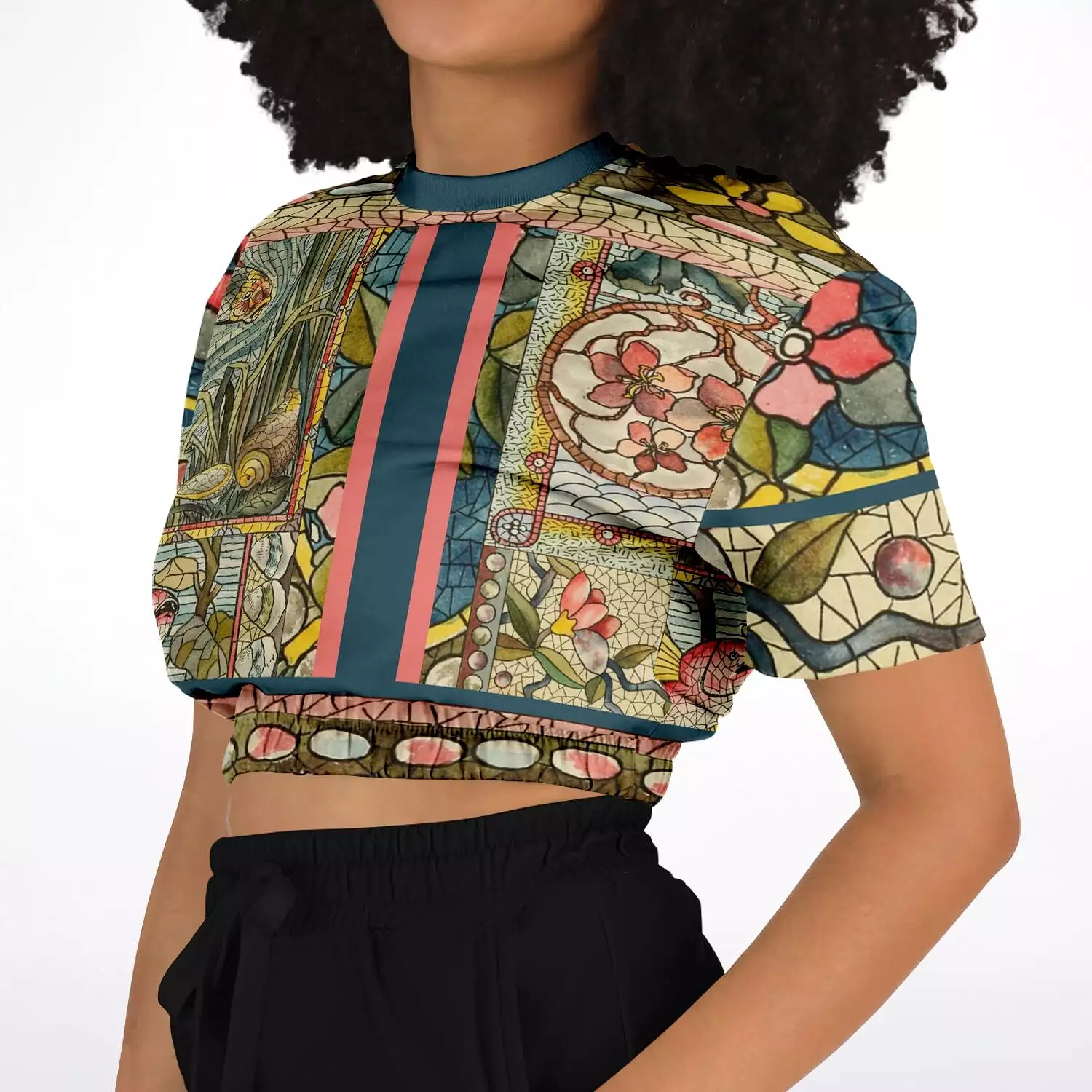 My Mosaic Life Short Sleeve Cropped Eco-Poly Sweater