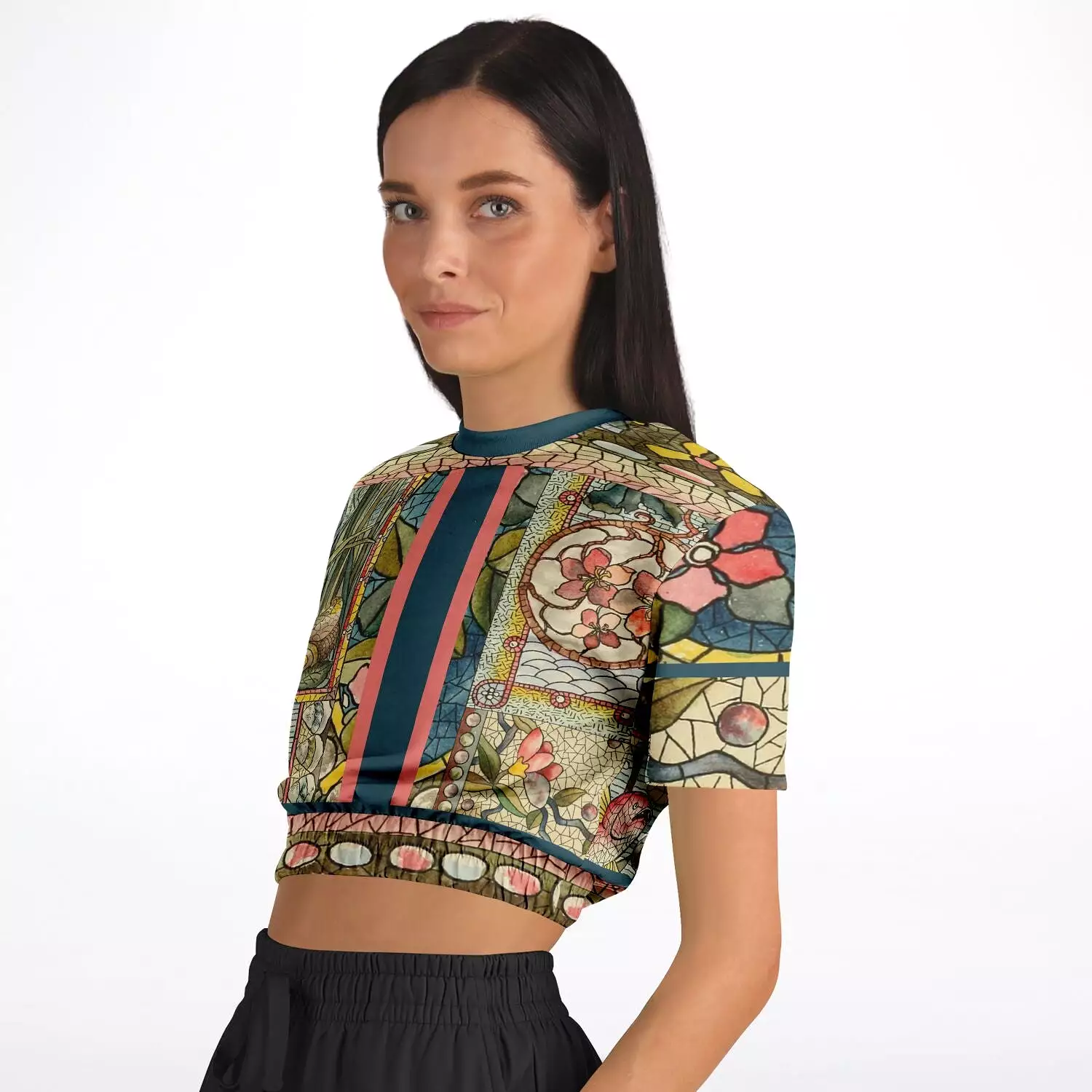 My Mosaic Life Short Sleeve Cropped Eco-Poly Sweater