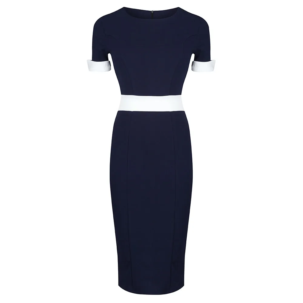 Navy And Cream Luxury Classic Nautical Pencil Dress